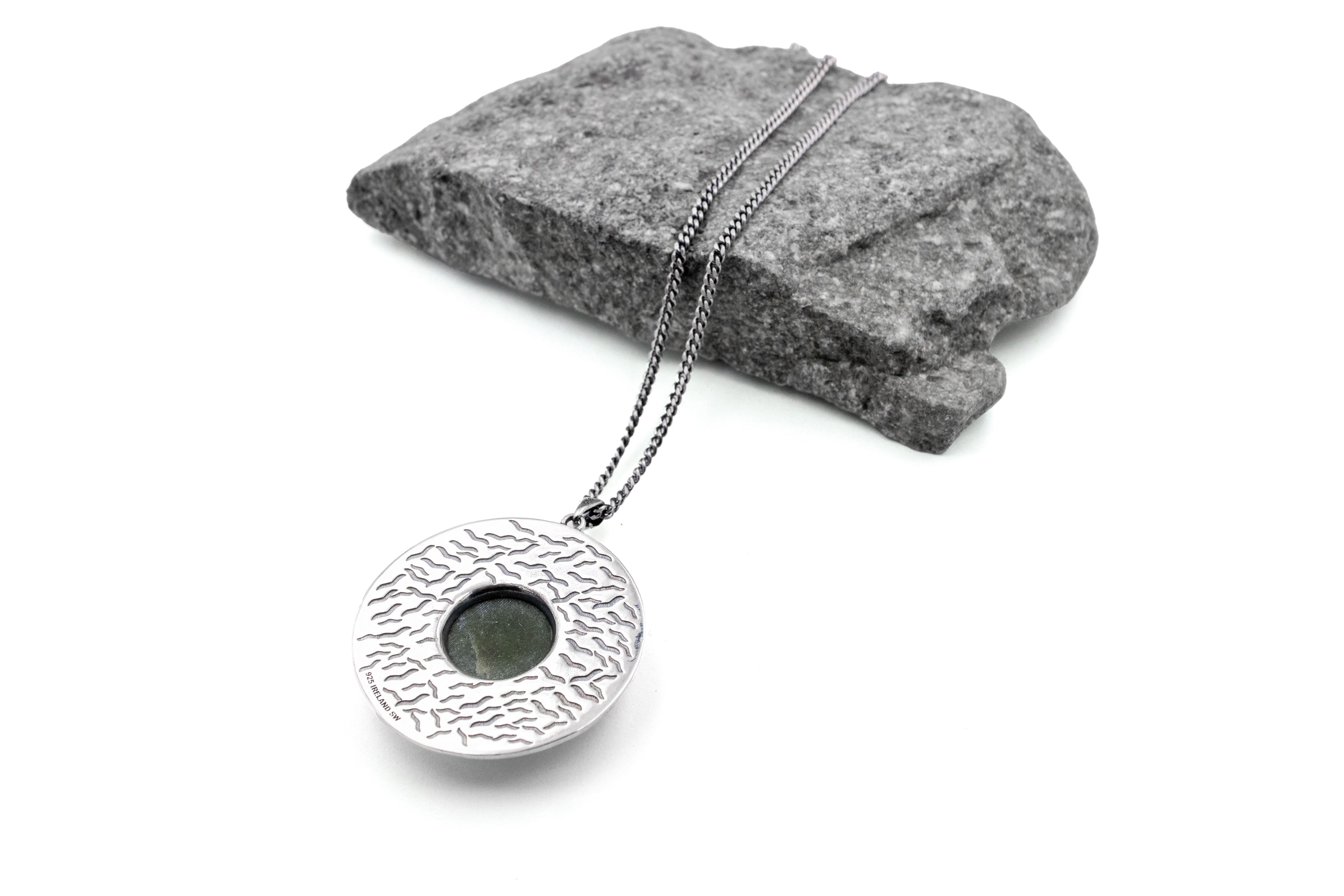 Large Real Sterling Silver Connemara Marble Necklace With a Oxidized Finish For Women. Picture Of The Back.