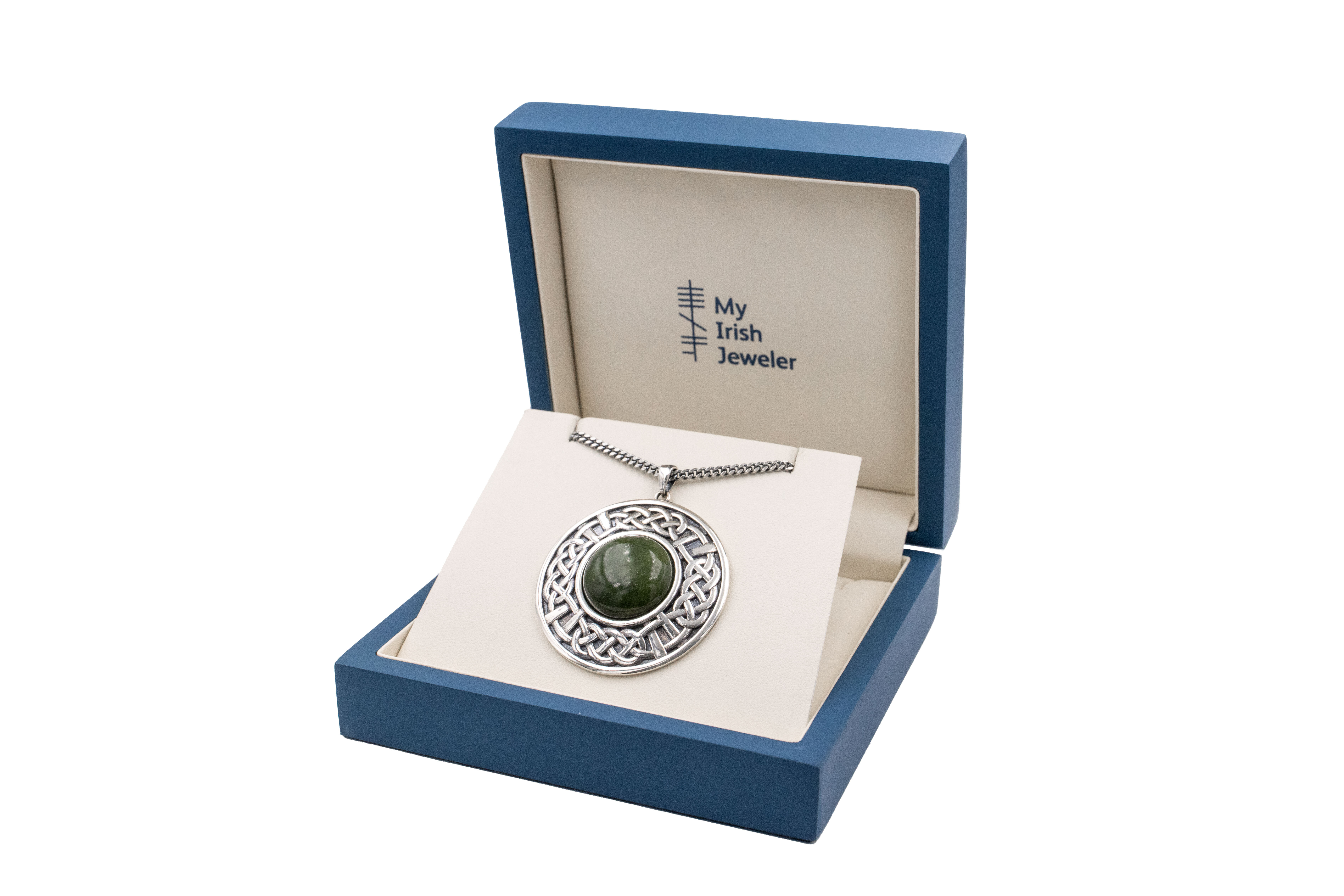 Irish Sterling Silver Connemara Marble Necklace For Women With a Oxidized Finish. In Luxury Packaging.