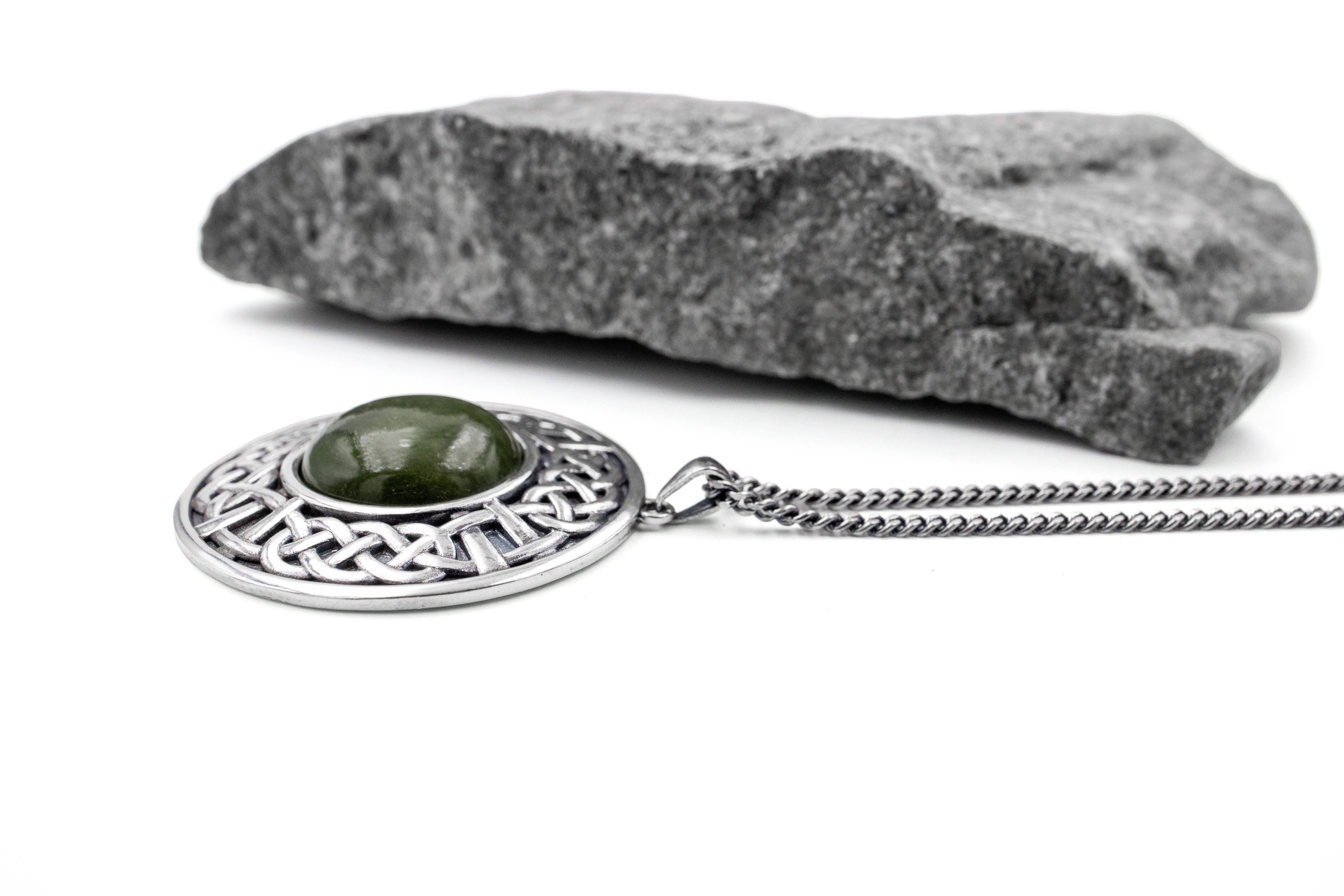 Real Sterling Silver Connemara Marble Necklace With a Oxidized Finish For Women. Side View.