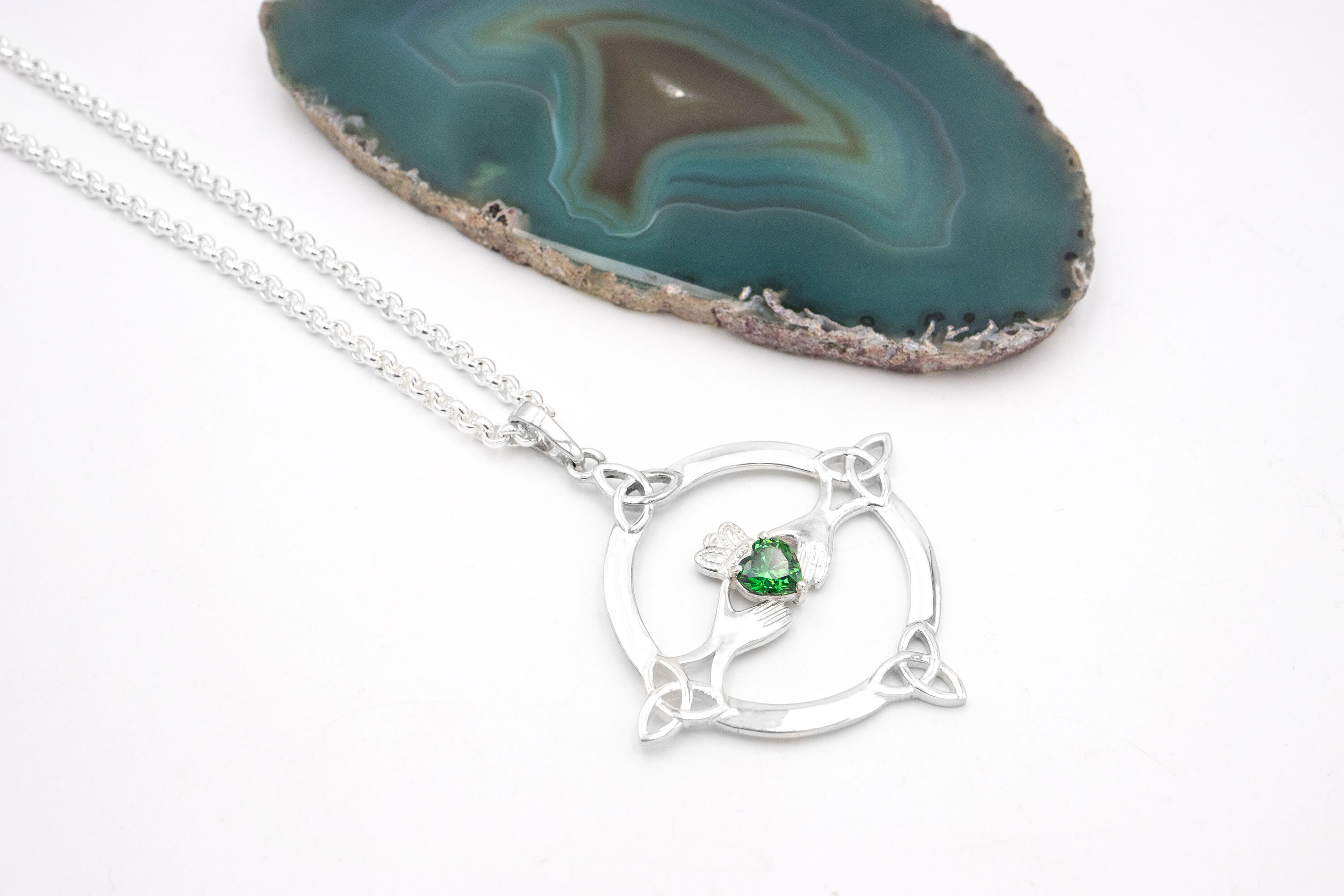 Claddagh & Trinity Knot - Shown on Luxury Rolo Chain