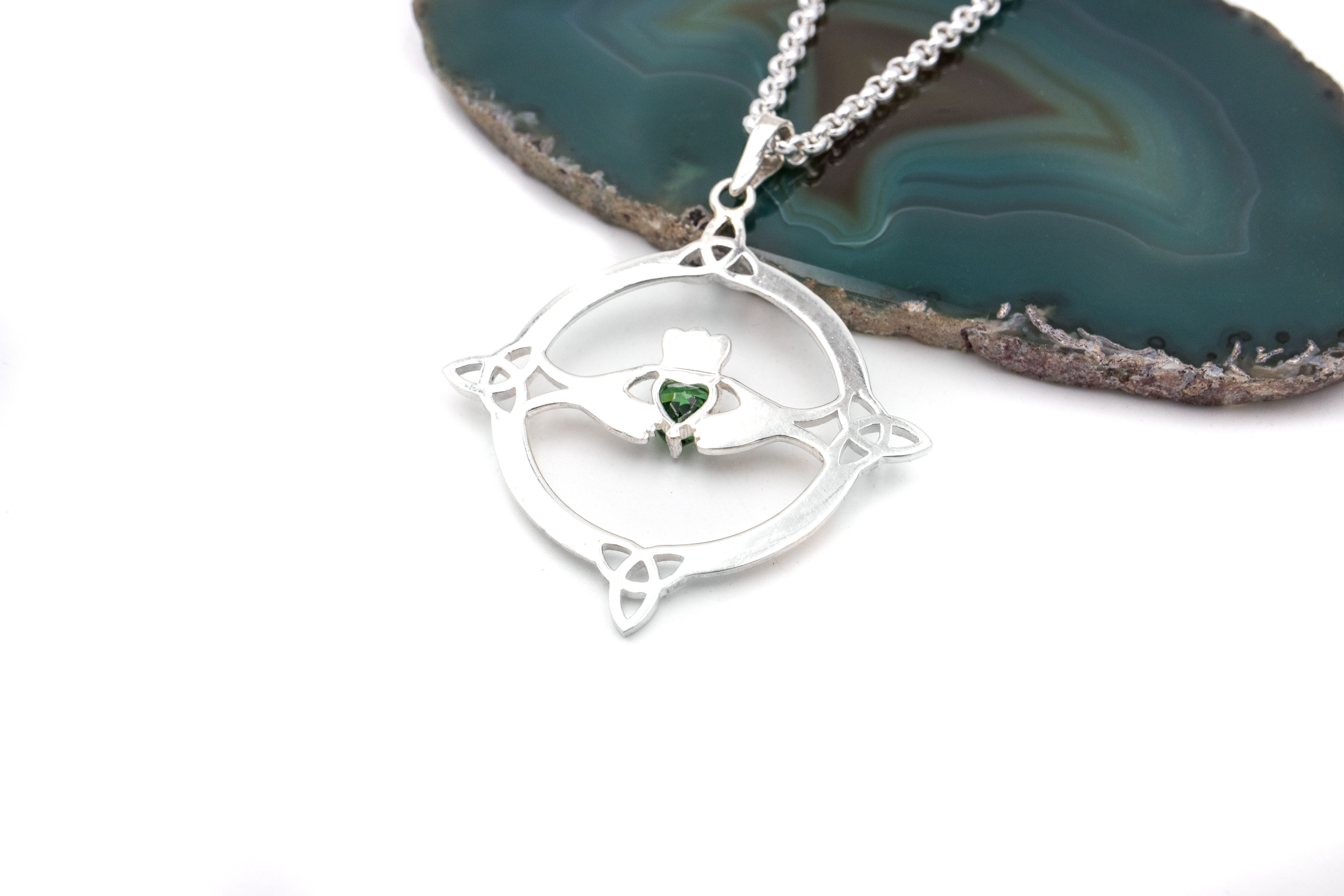 Womens Large Sterling Silver Claddagh Necklace
