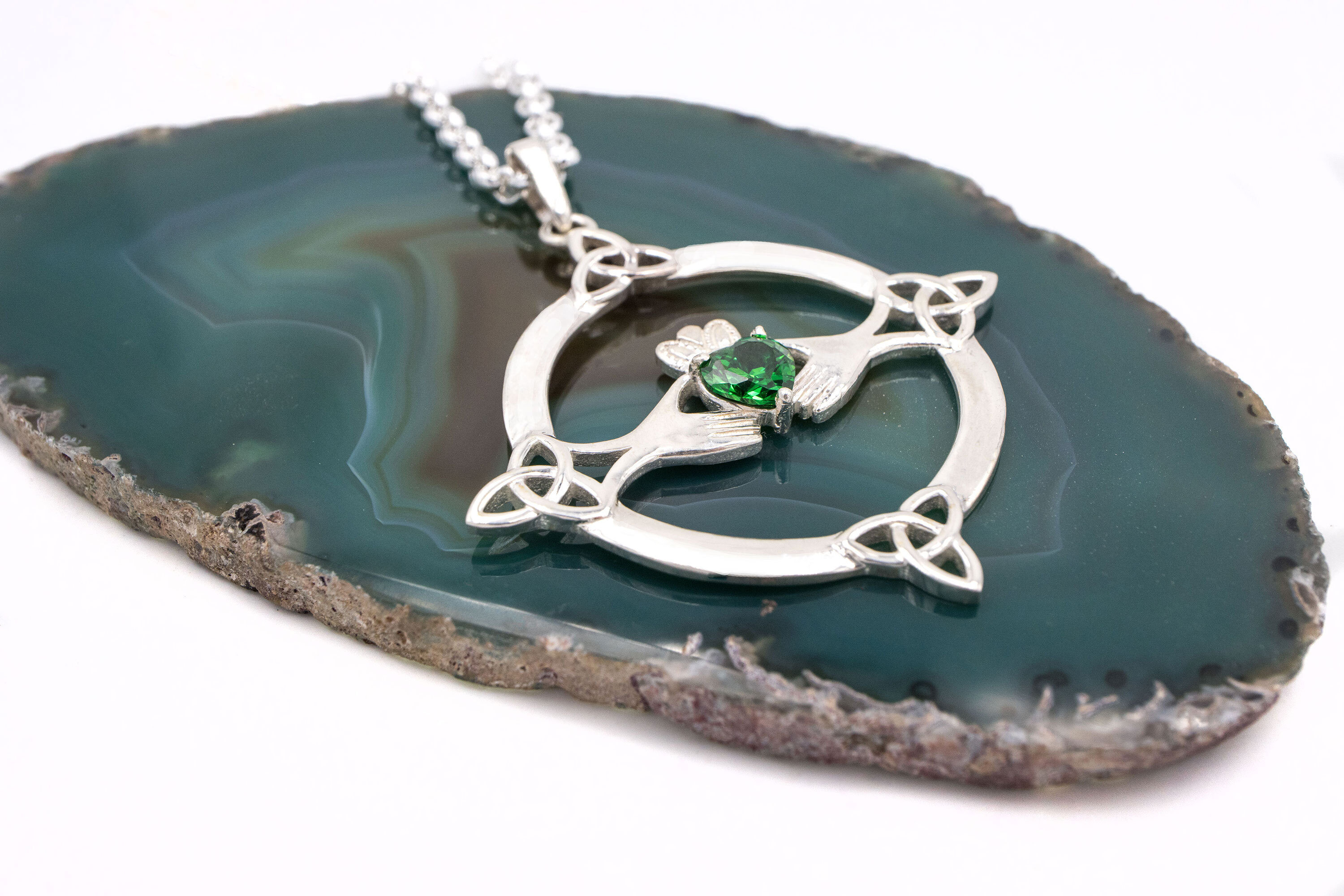 Claddagh & Trinity Knot - Shown on Luxury Rolo Chain