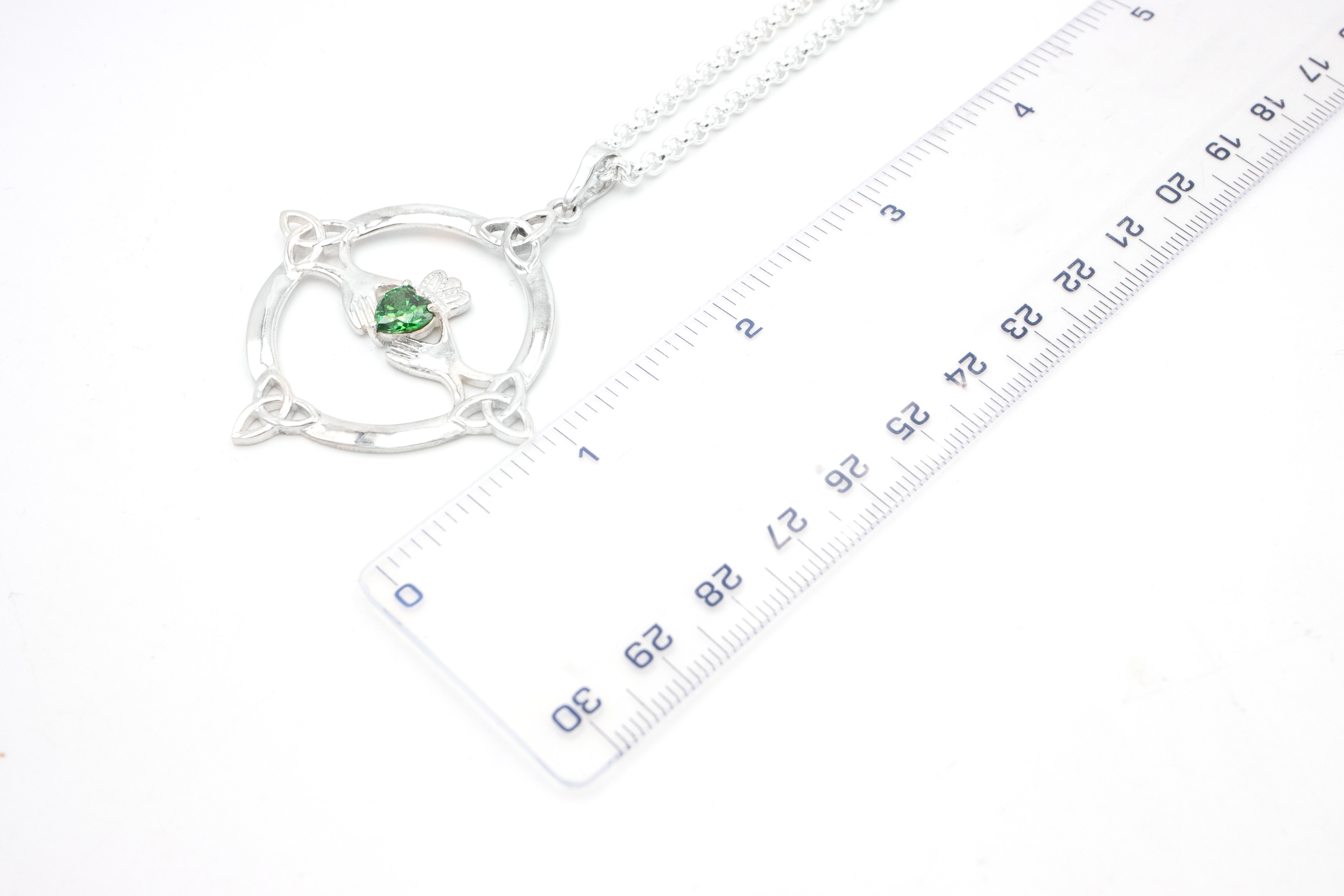 Large Irish Sterling Silver Claddagh & Trinity Knot Necklace For Women. Picture For Scale.