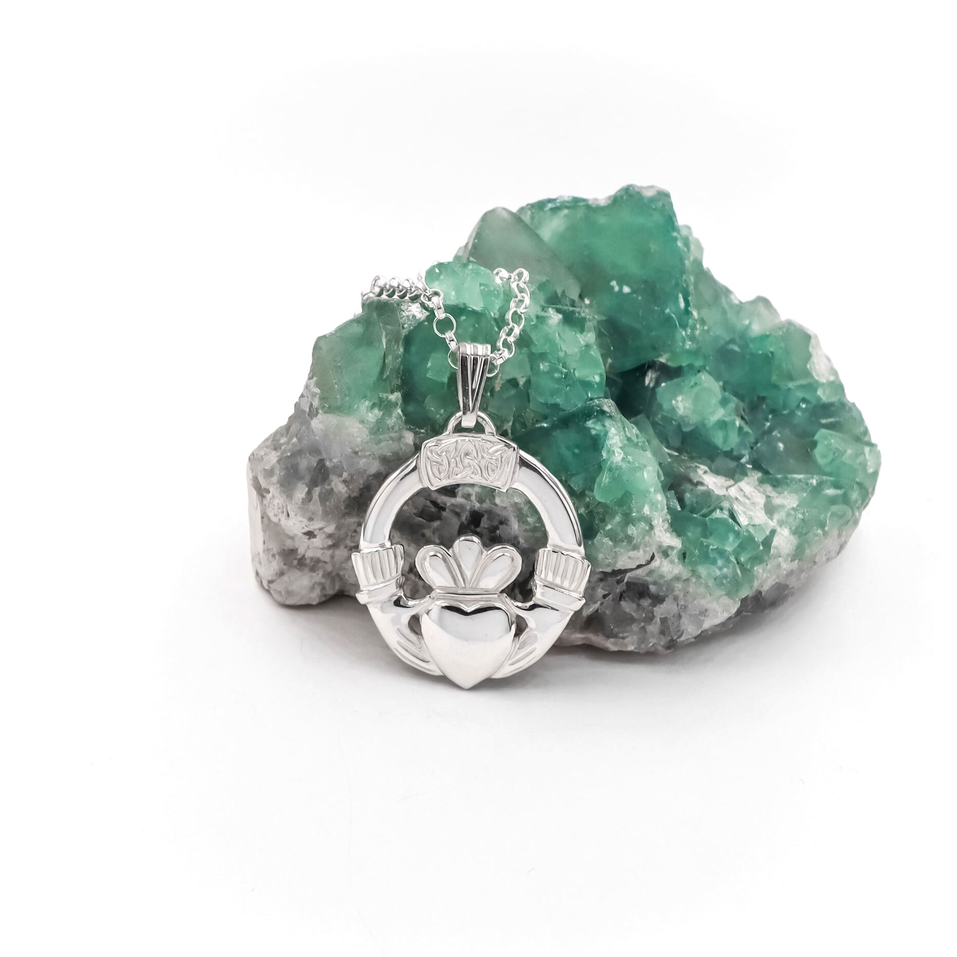 Large Gorgeous Sterling Silver Claddagh Necklace