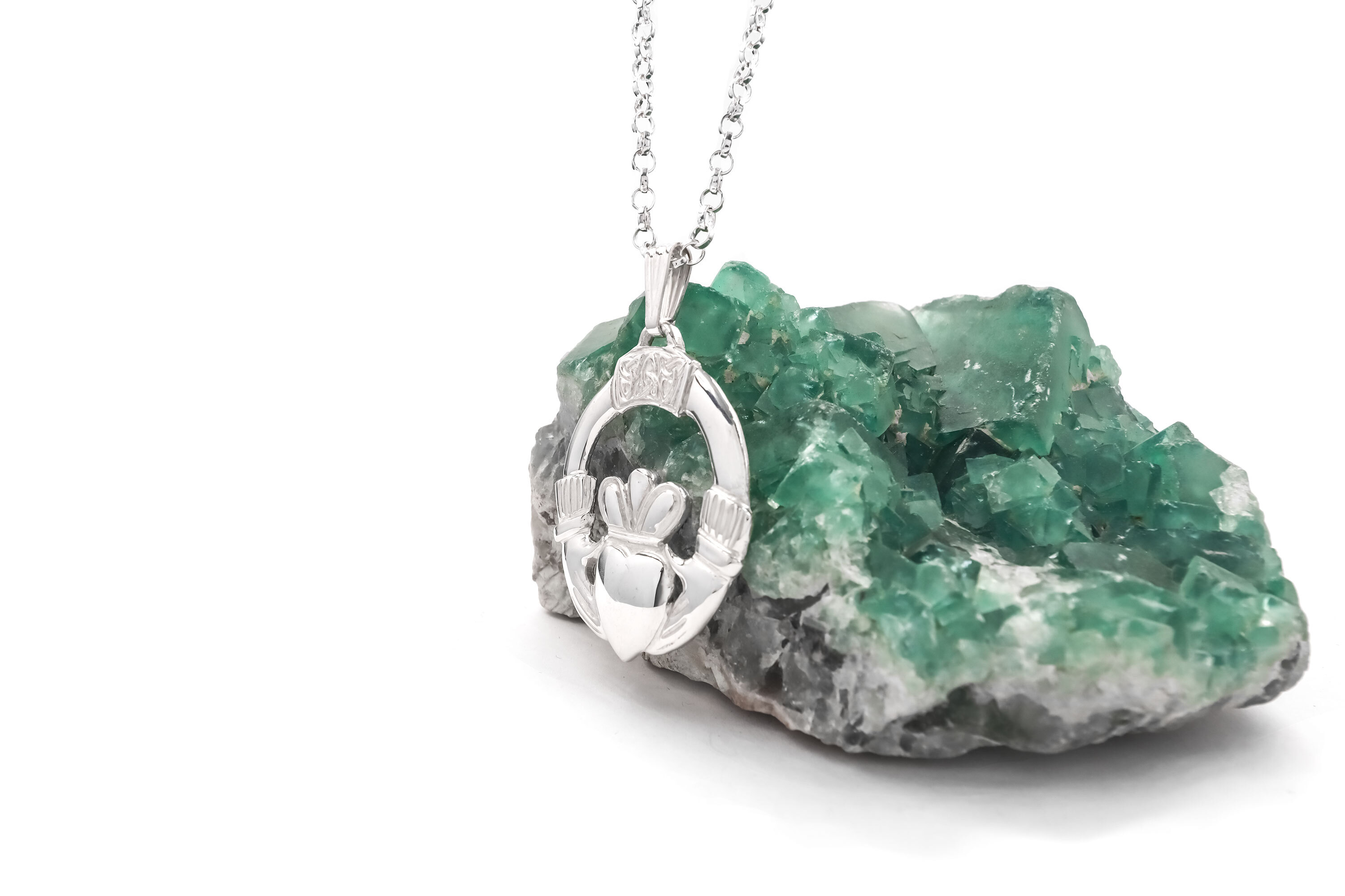 Large Sterling Silver Claddagh & Trinity Knot Necklace