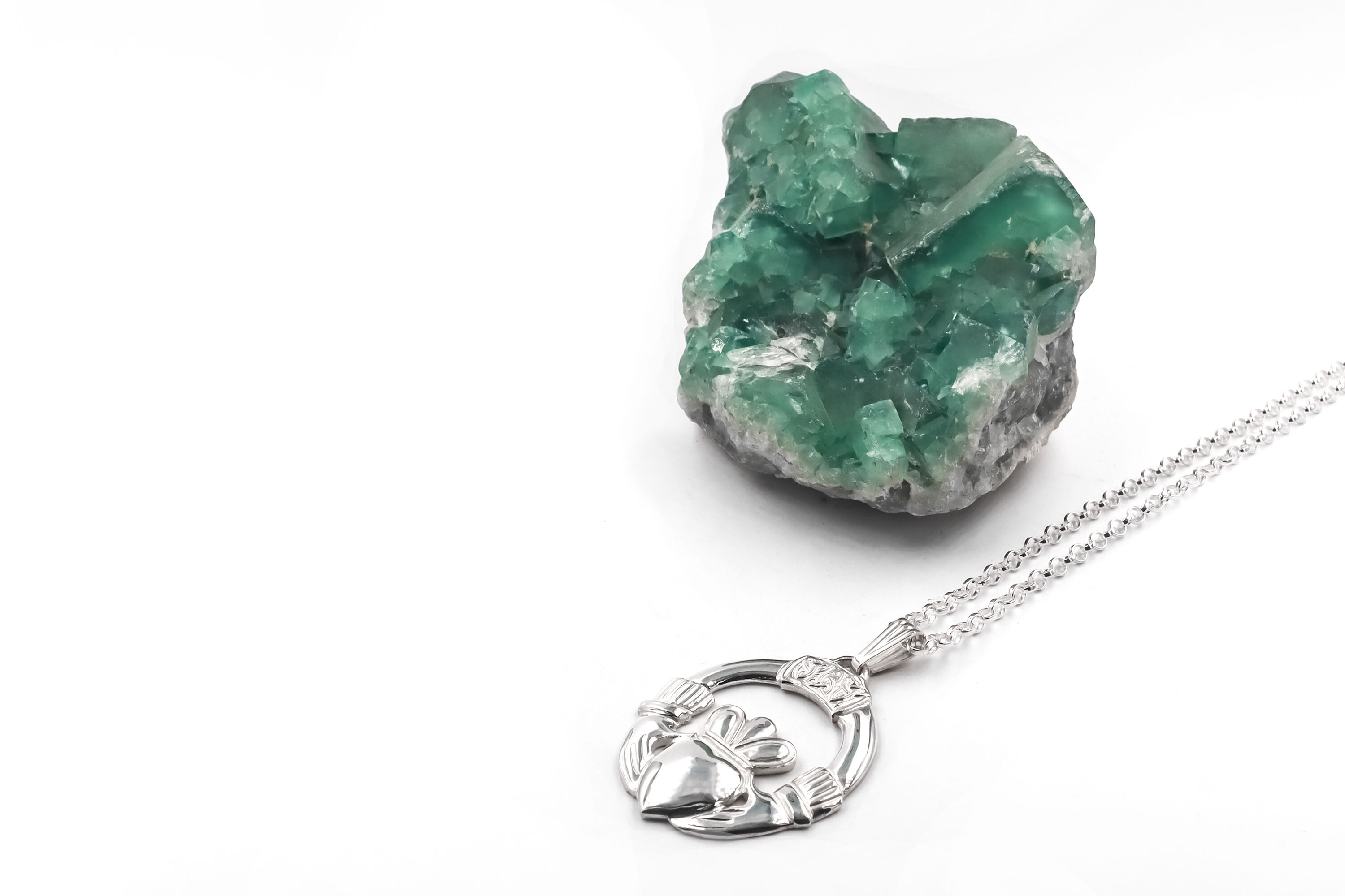 Large Genuine Sterling Silver Claddagh & Trinity Knot Necklace