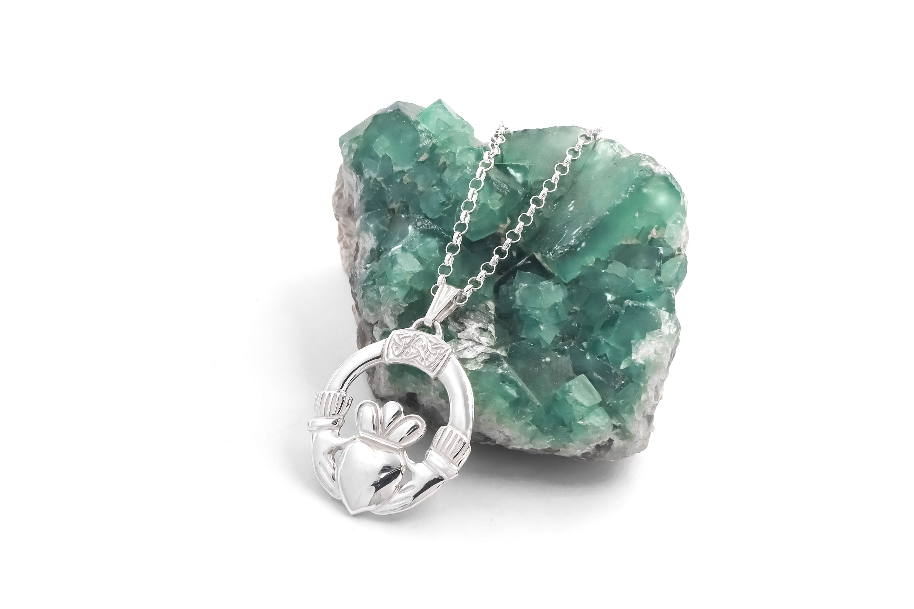 Large Gorgeous Sterling Silver Claddagh Necklace