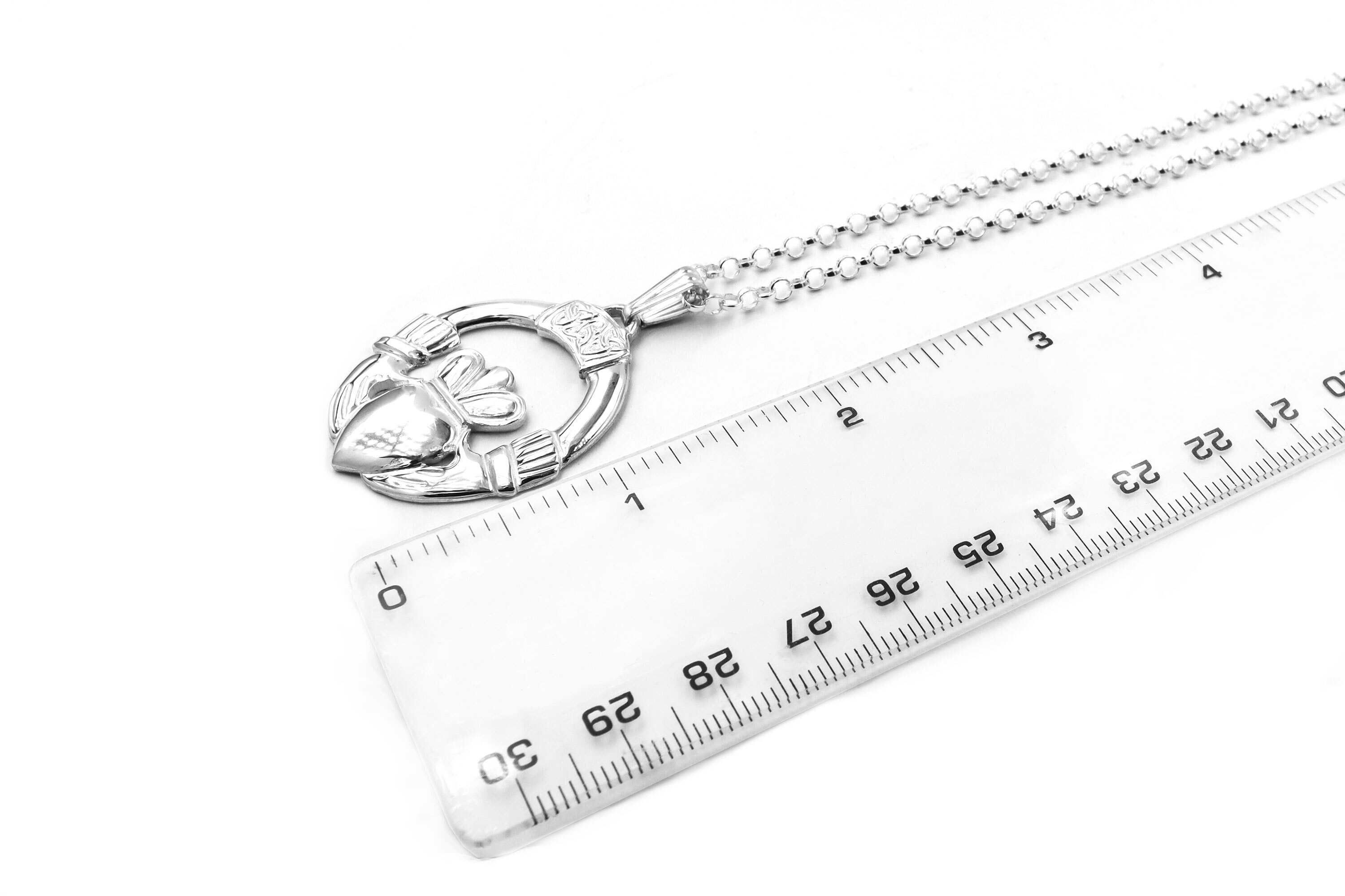 Large Authentic Sterling Silver Claddagh & Trinity Knot Necklace