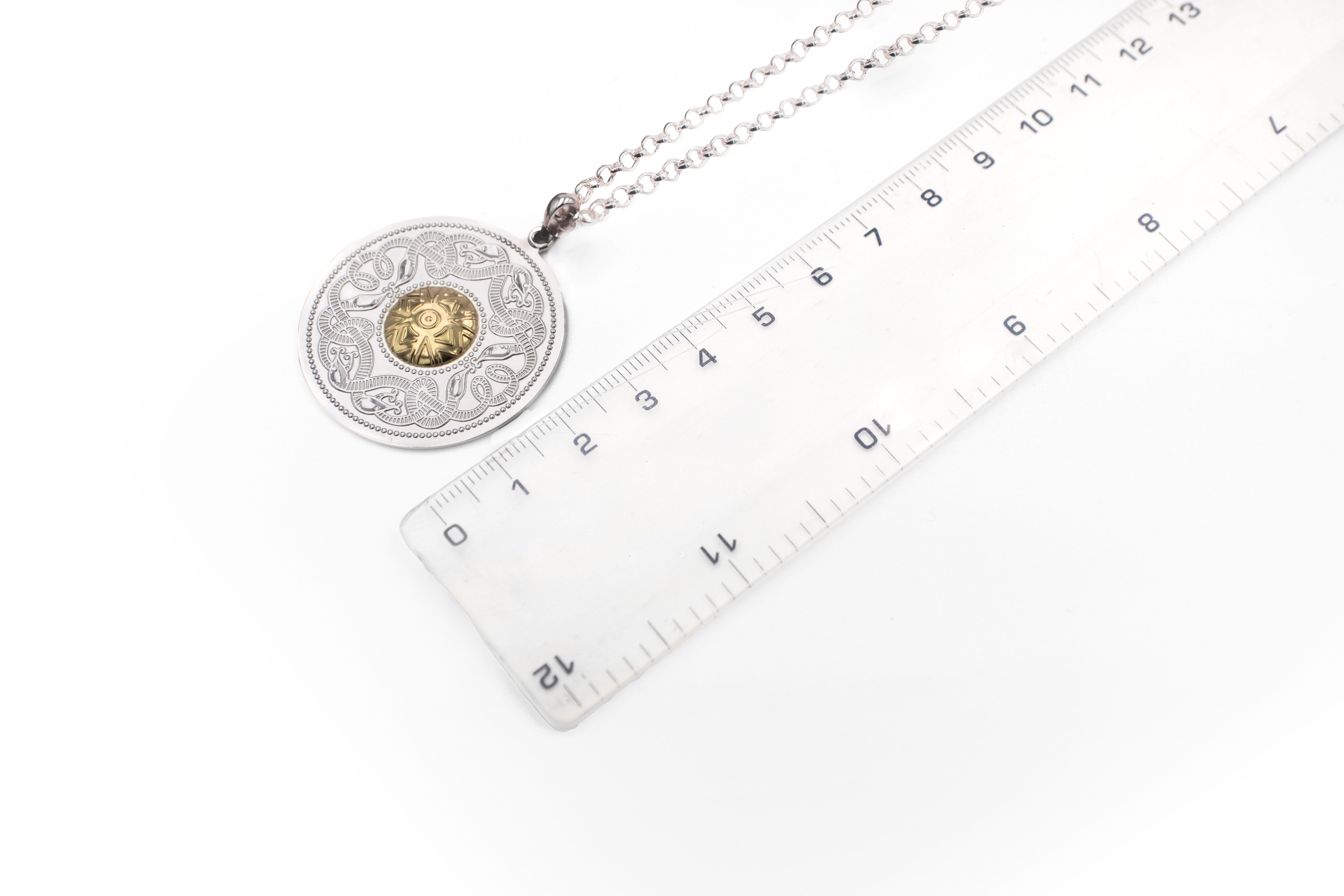 Large Sterling Silver & 18K Yellow Gold Celtic Warrior Necklace. Picture For Scale.