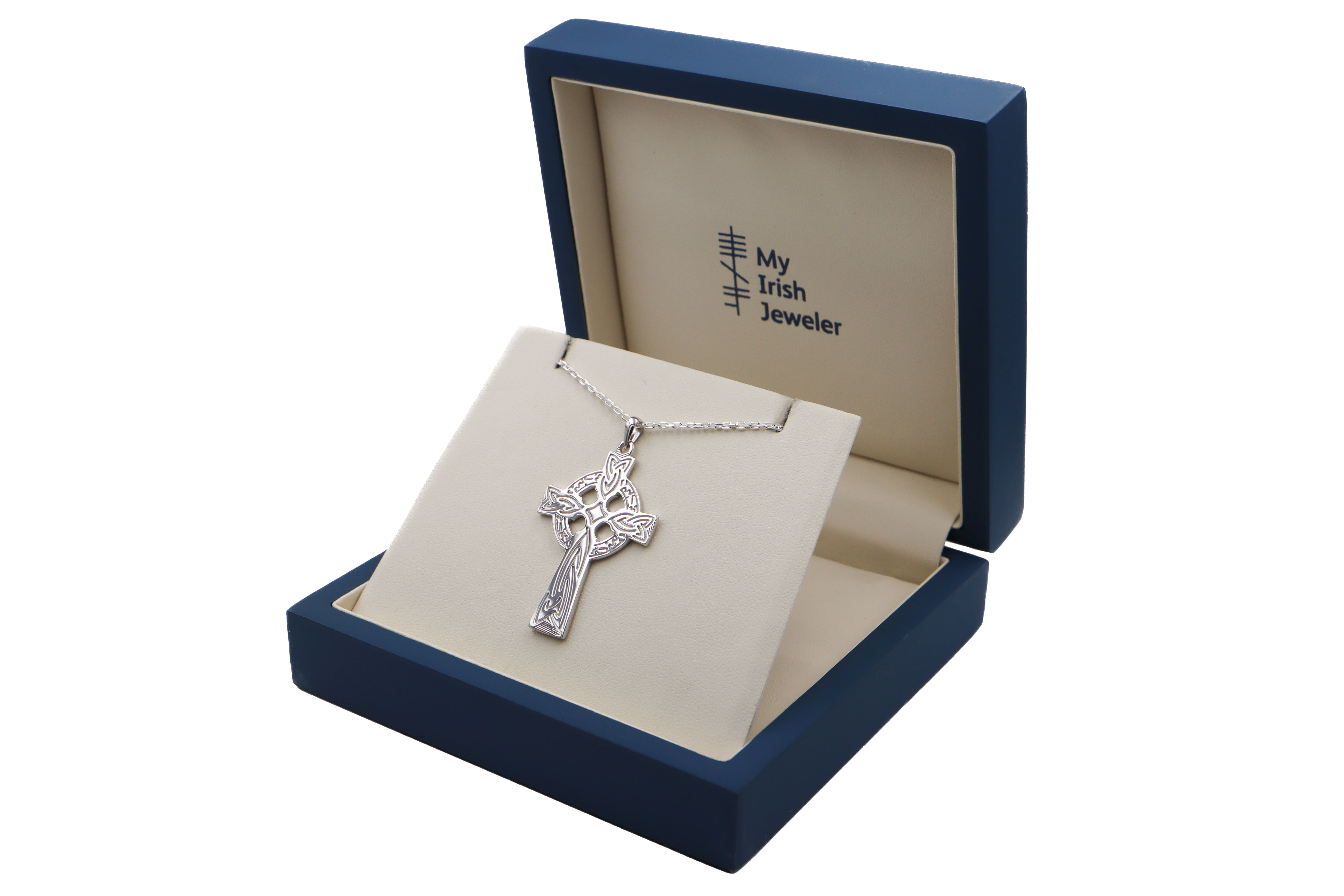 Mens Celtic Cross Necklace in Sterling Silver. In Luxury Packaging.