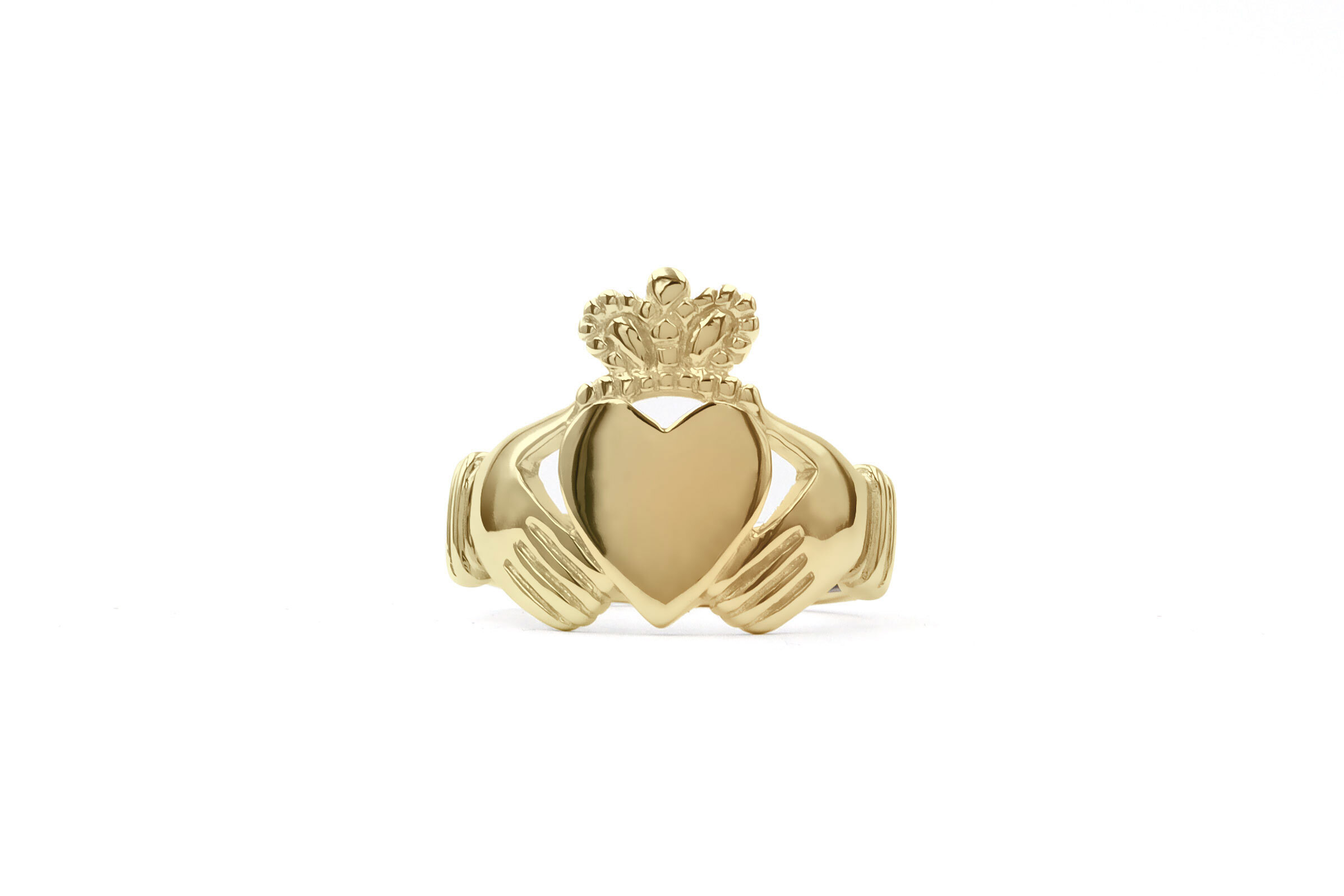Large Heavy 14K Yellow Gold Claddagh Ring For Men