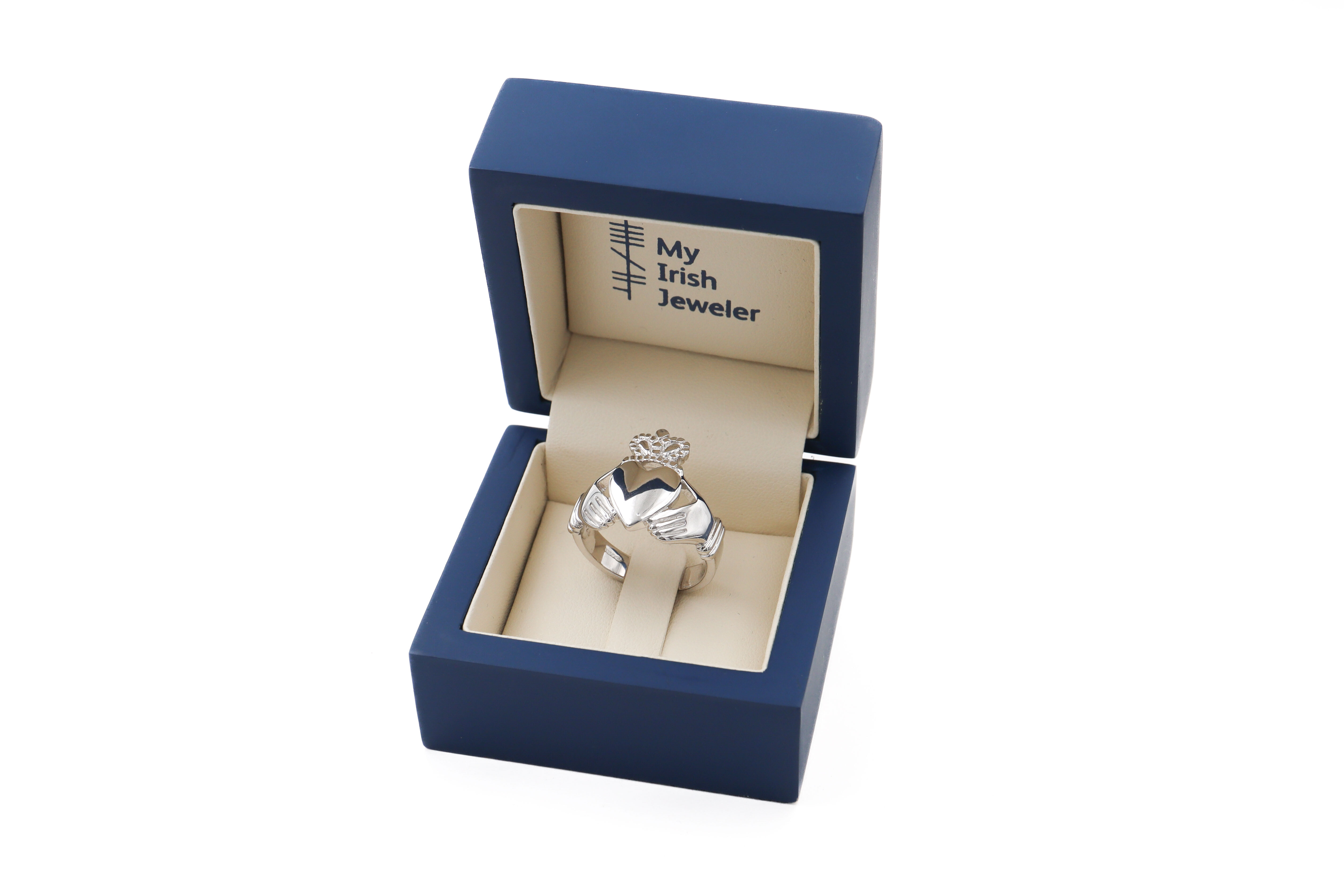 Mens Large 14K White Gold Claddagh 18.0mm Ring. In Luxury Packaging.