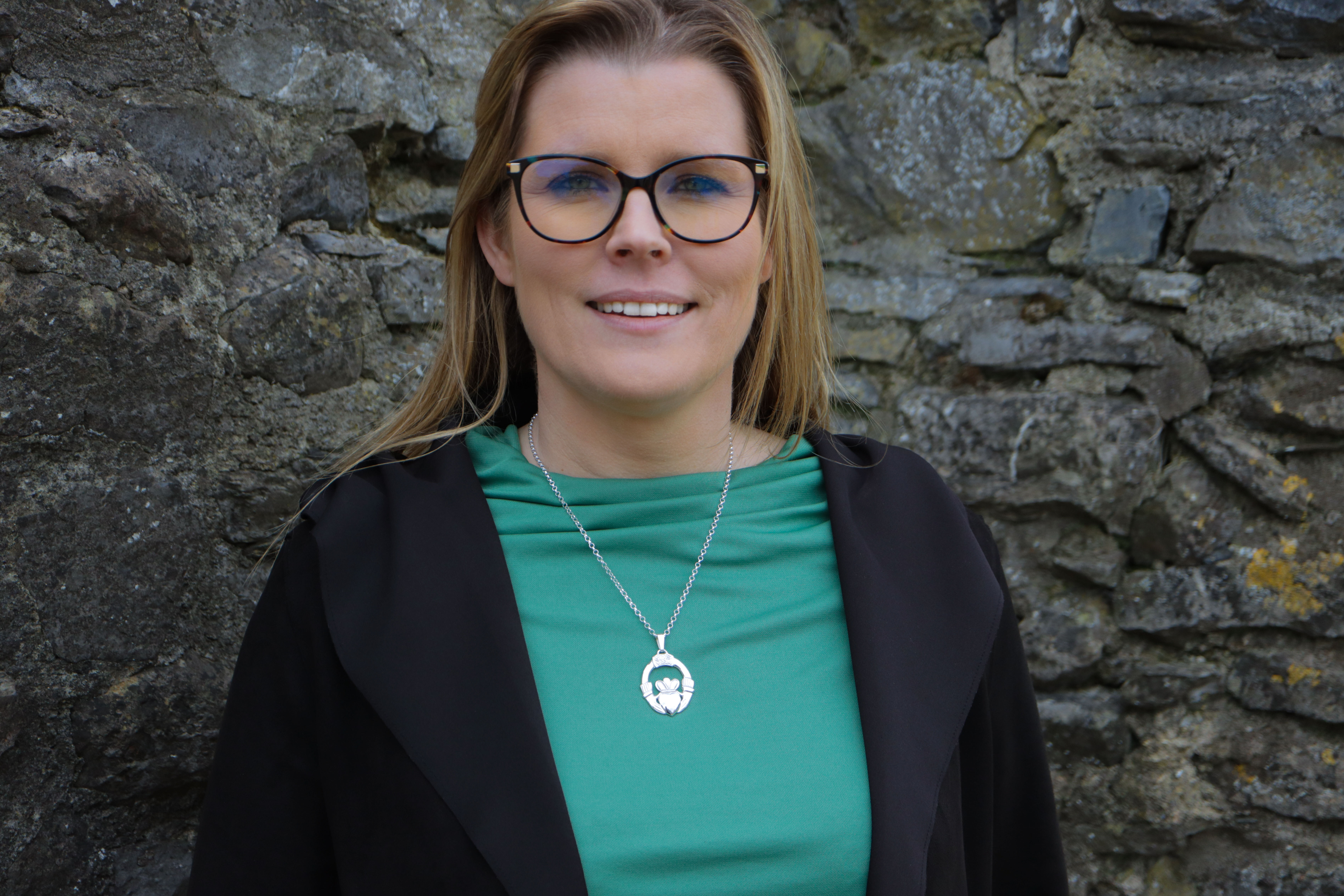 Large Sterling Silver Claddagh & Trinity Knot Necklace - Model Photo