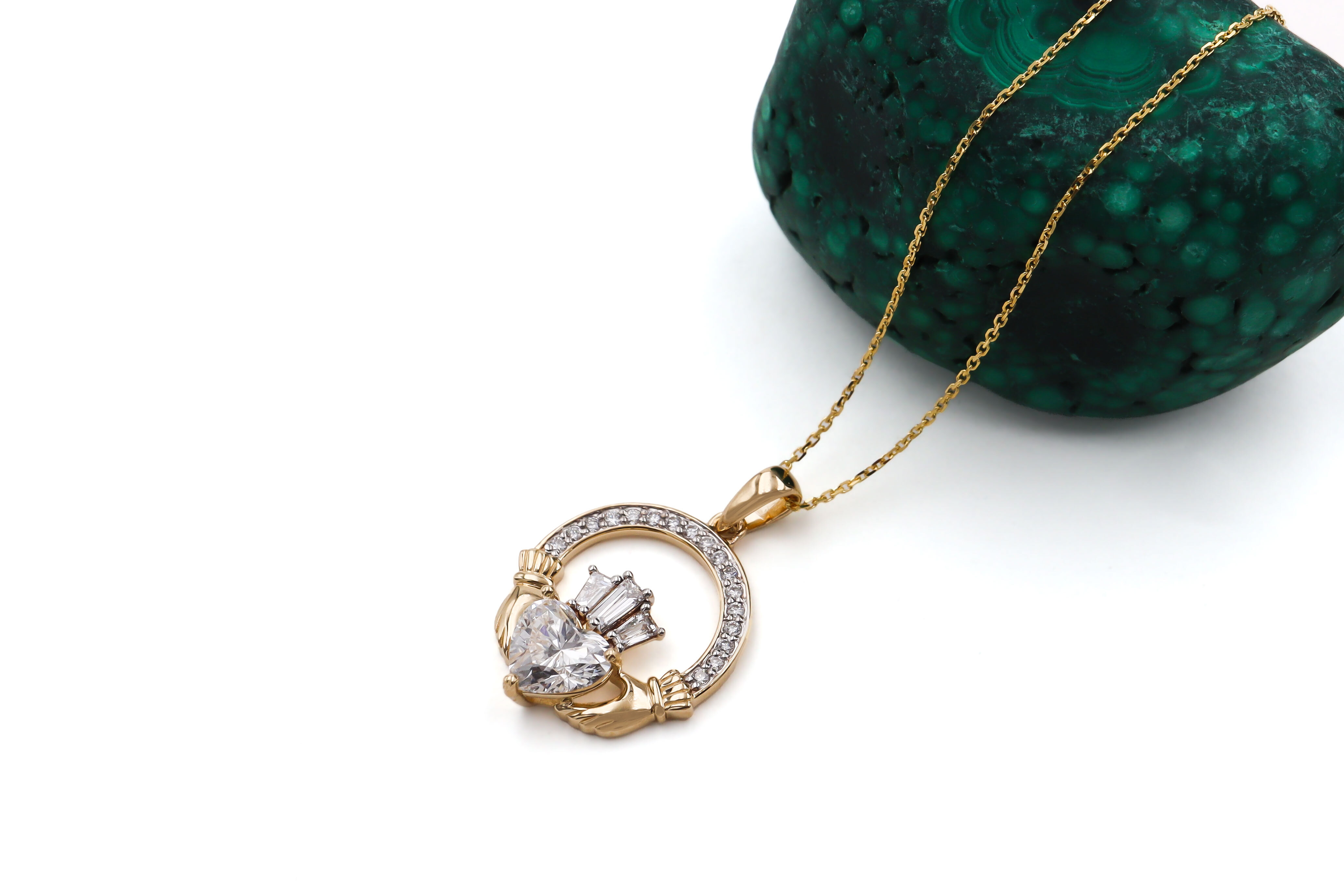 Luxury 1ct Diamond Crown Claddagh Necklace small Sku 25227 flat
