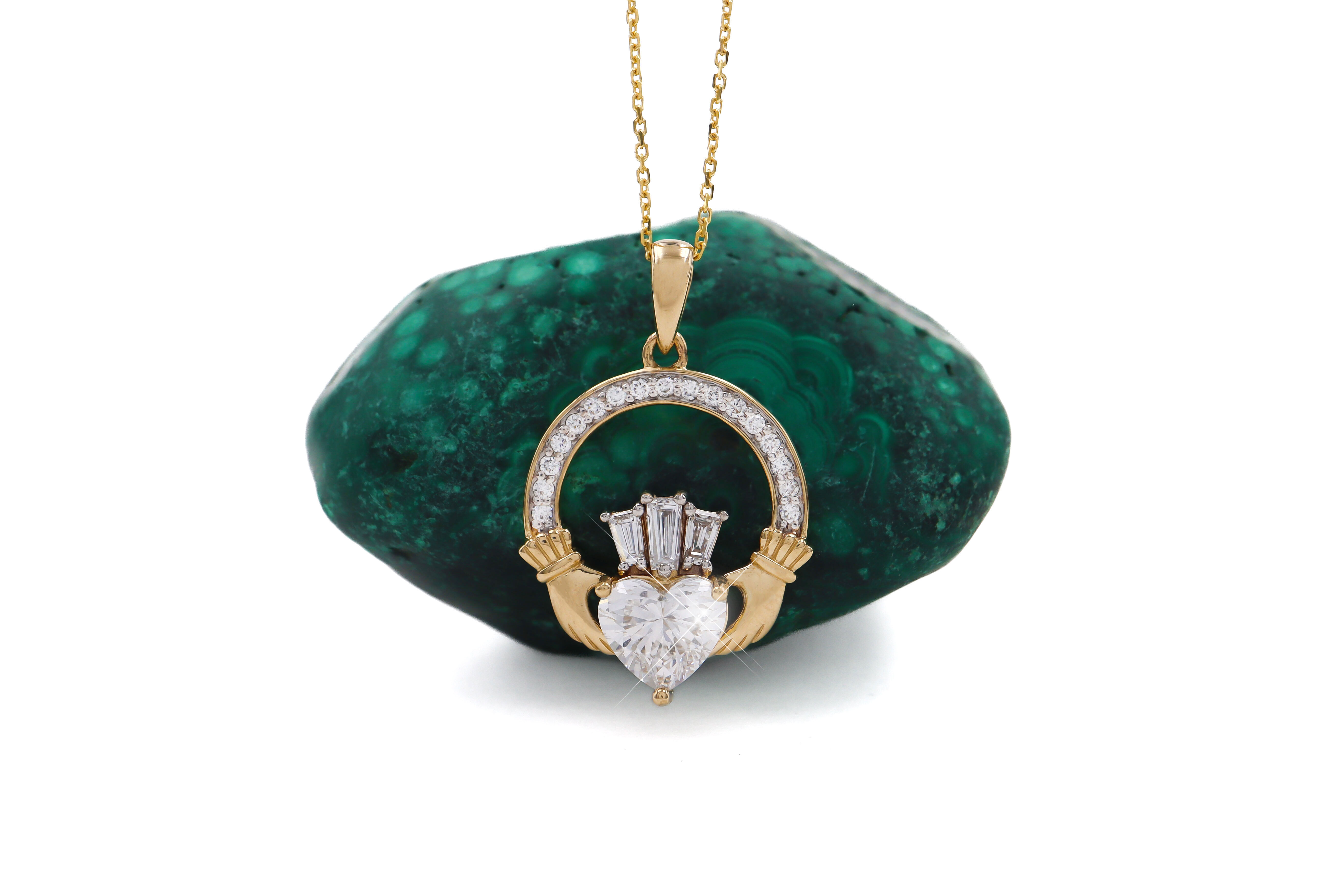 Luxury 1ct Diamond Crown Claddagh Necklace small Sku 25227 lead