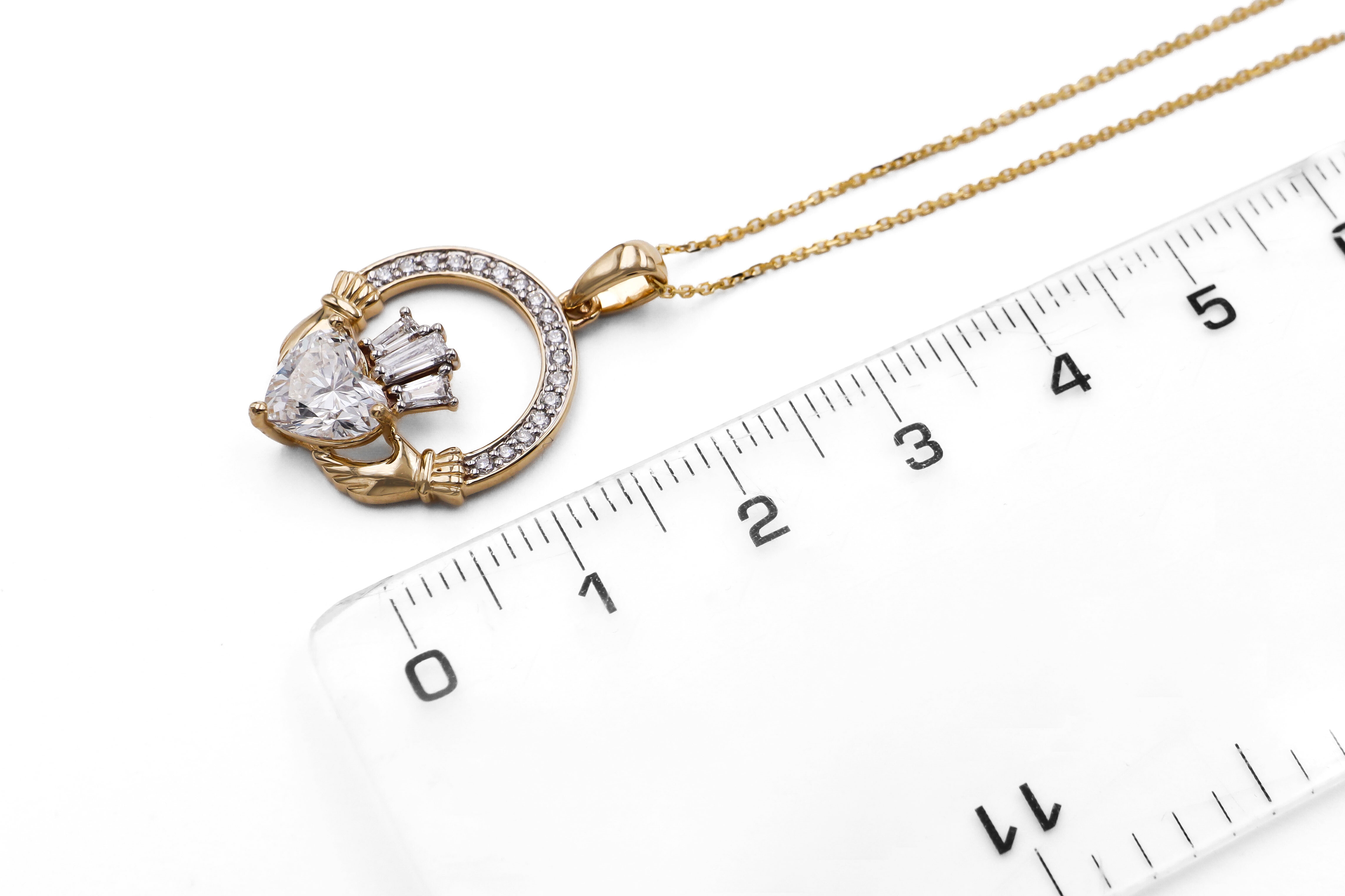 Luxury 1ct Diamond Crown Claddagh Necklace small Sku 25227 ruler new