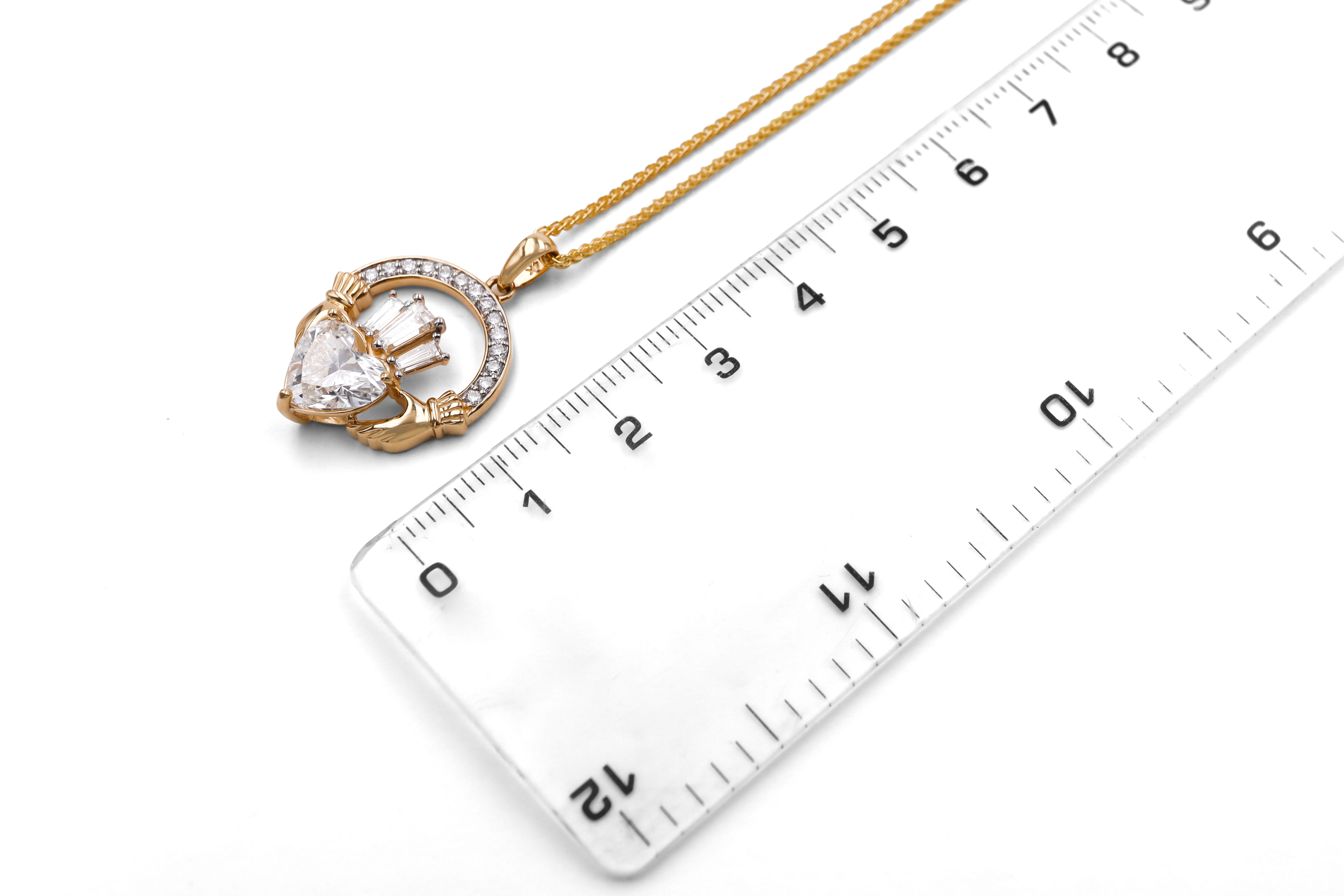 Luxury 2ct Diamond Crown Claddagh Necklace large Sku 25226 ruler