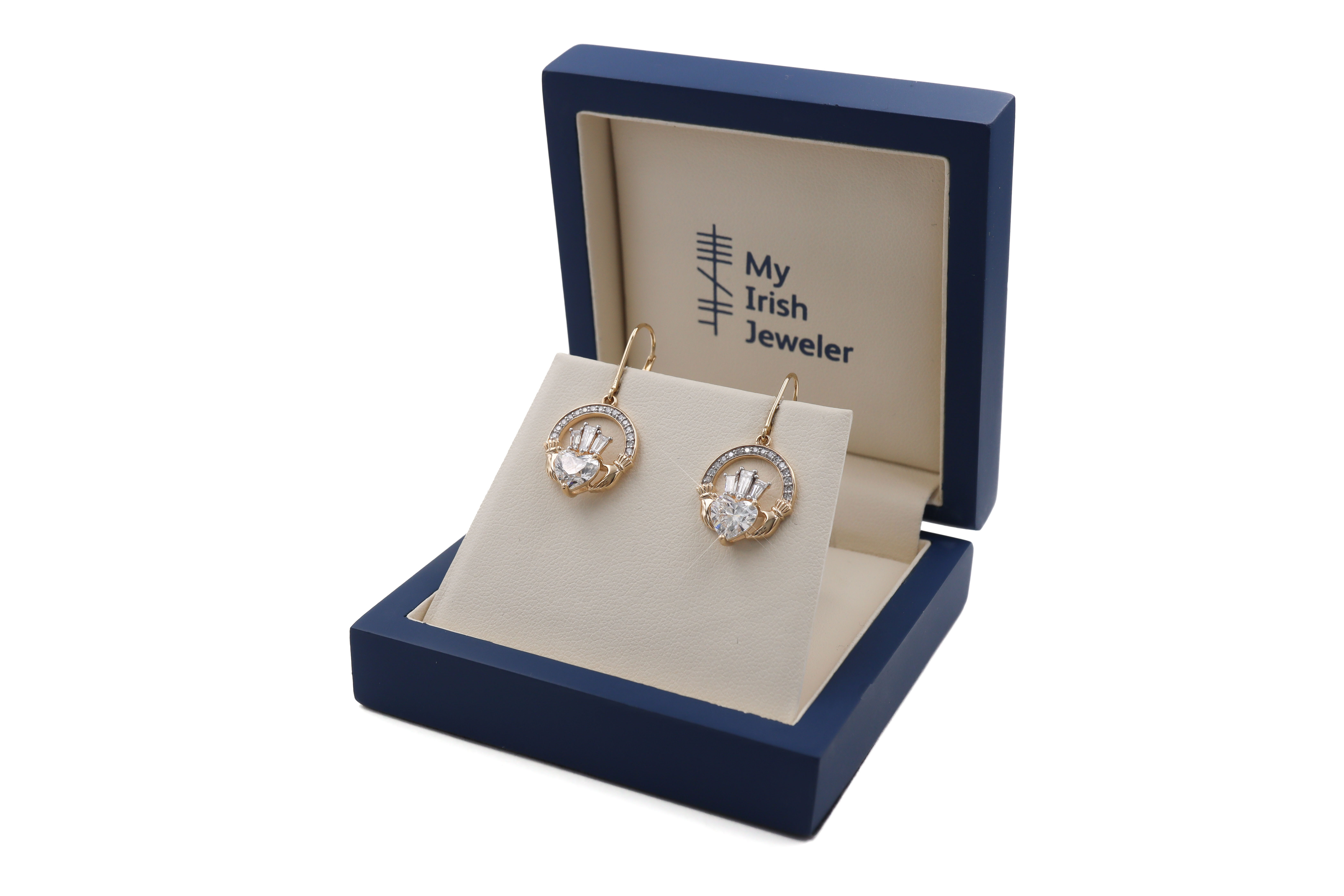 Luxury 3 TCW Diamond Claddagh Drop Earrings sku 25224 box
