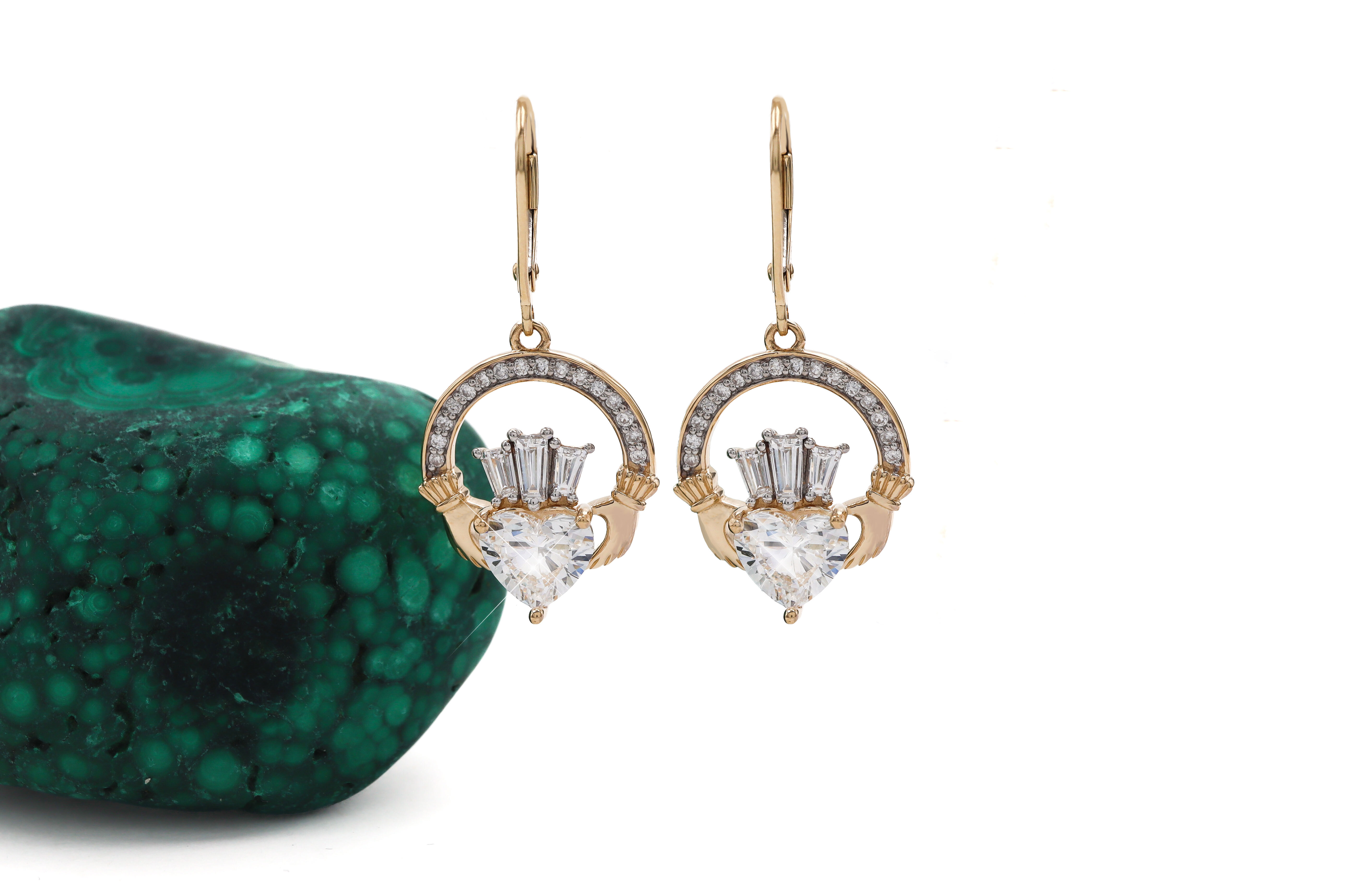 Luxury 3 TCW Diamond Claddagh Drop Earrings sku 25224 front