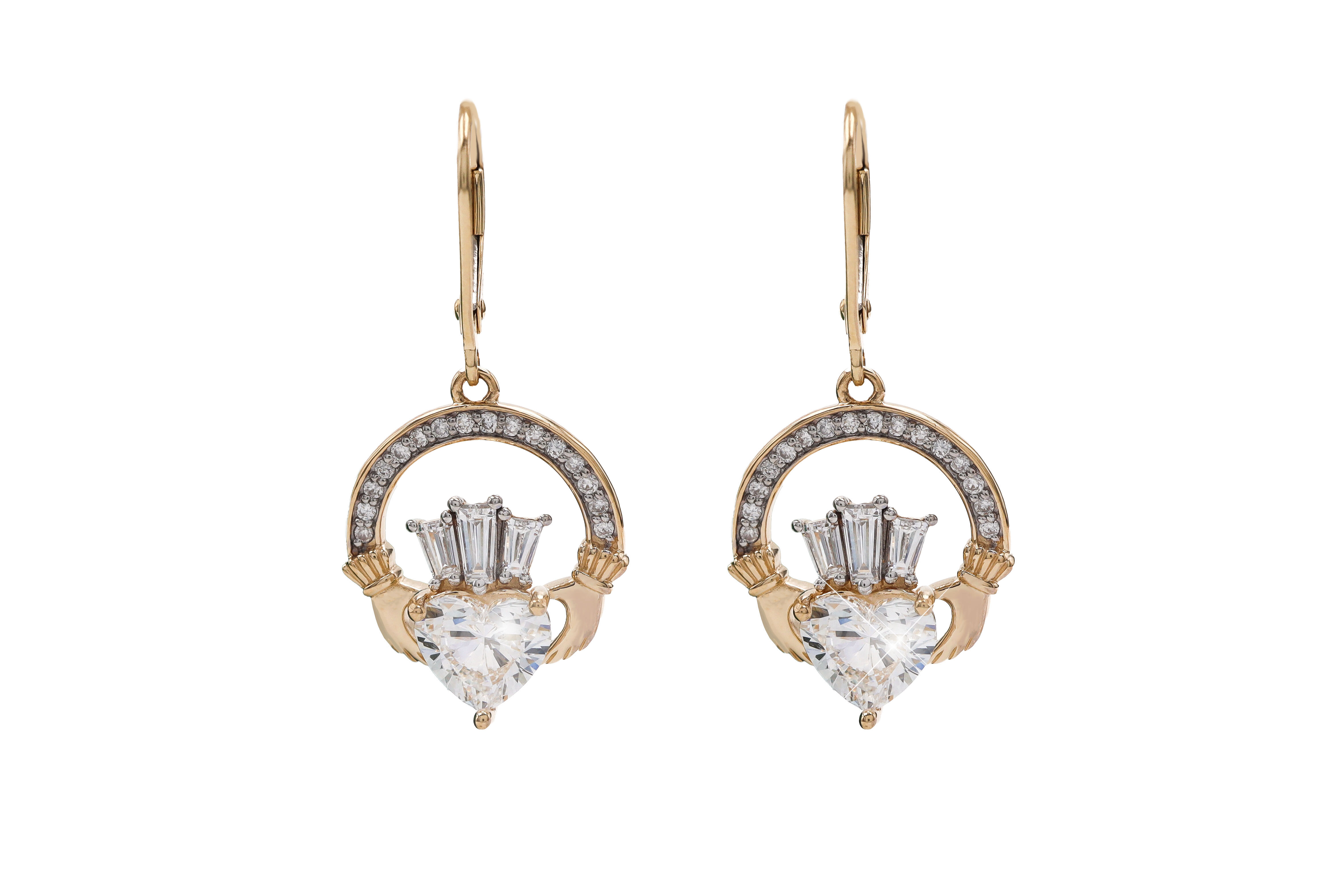 Luxury 3 TCW Diamond Claddagh Drop Earrings sku 25224 white background