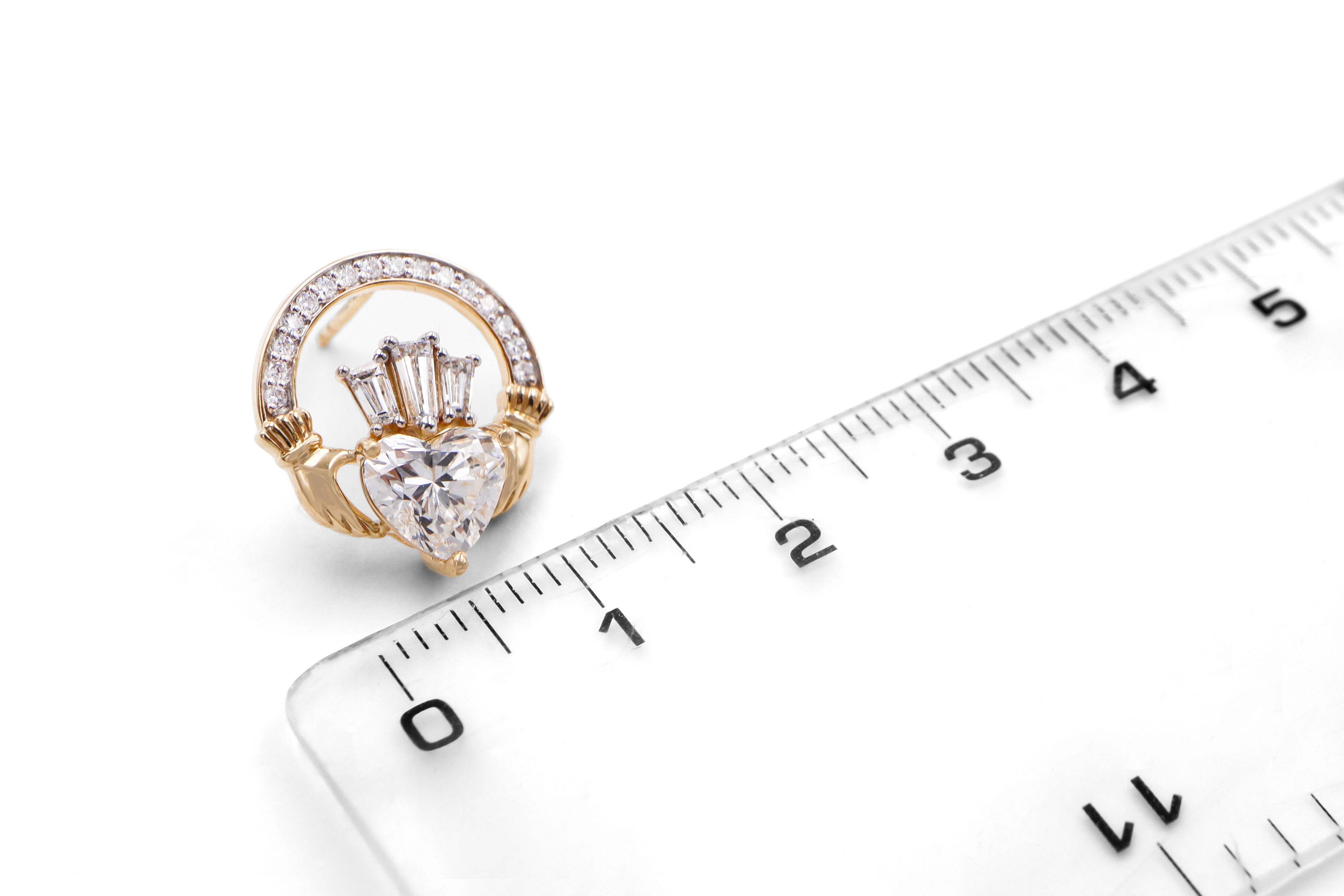 Luxury 3 TCW Diamond Claddagh Drop Earrings sku 25225 ruler