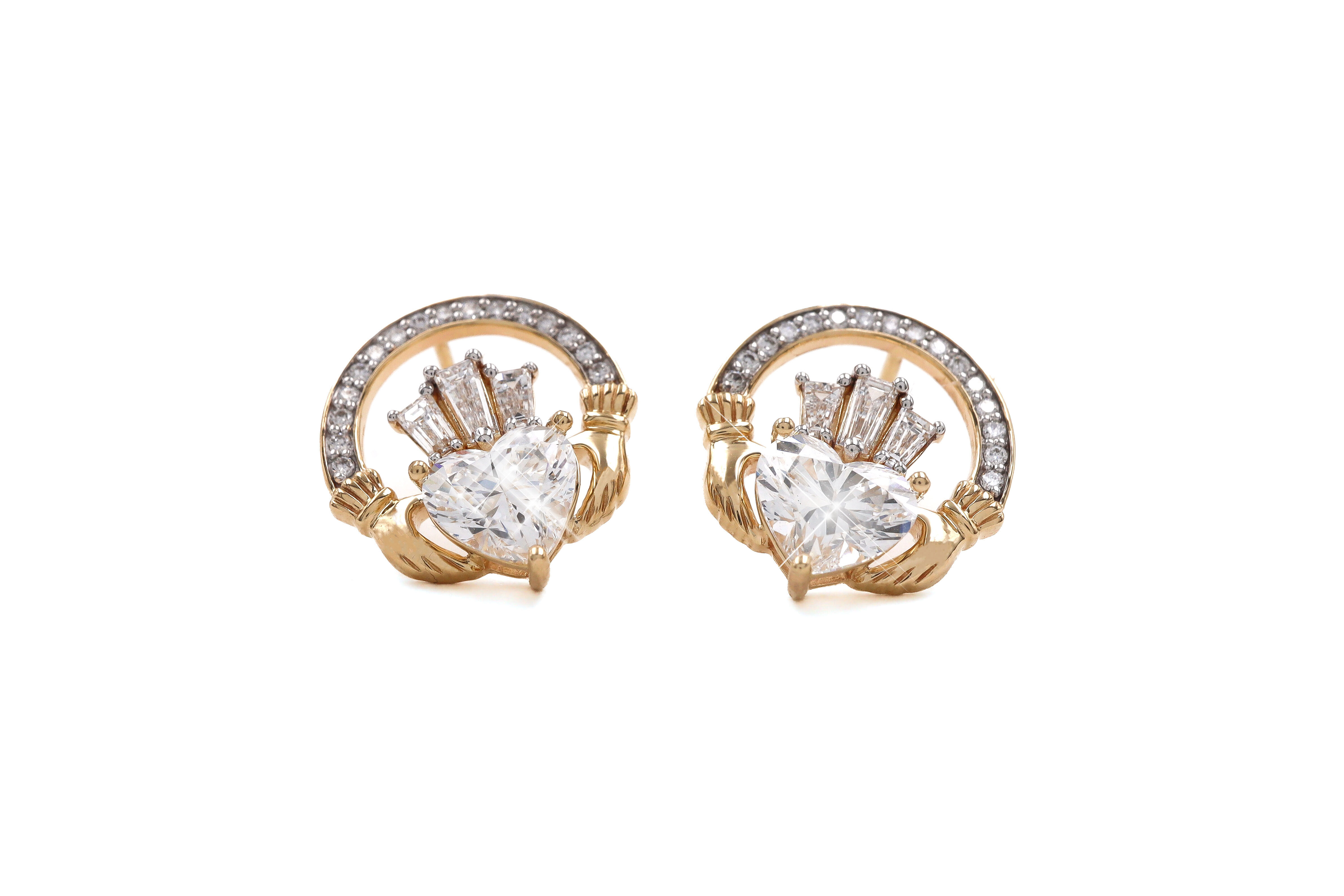 Luxury 3 TCW Diamond Claddagh Drop Earrings sku 25225 white background
