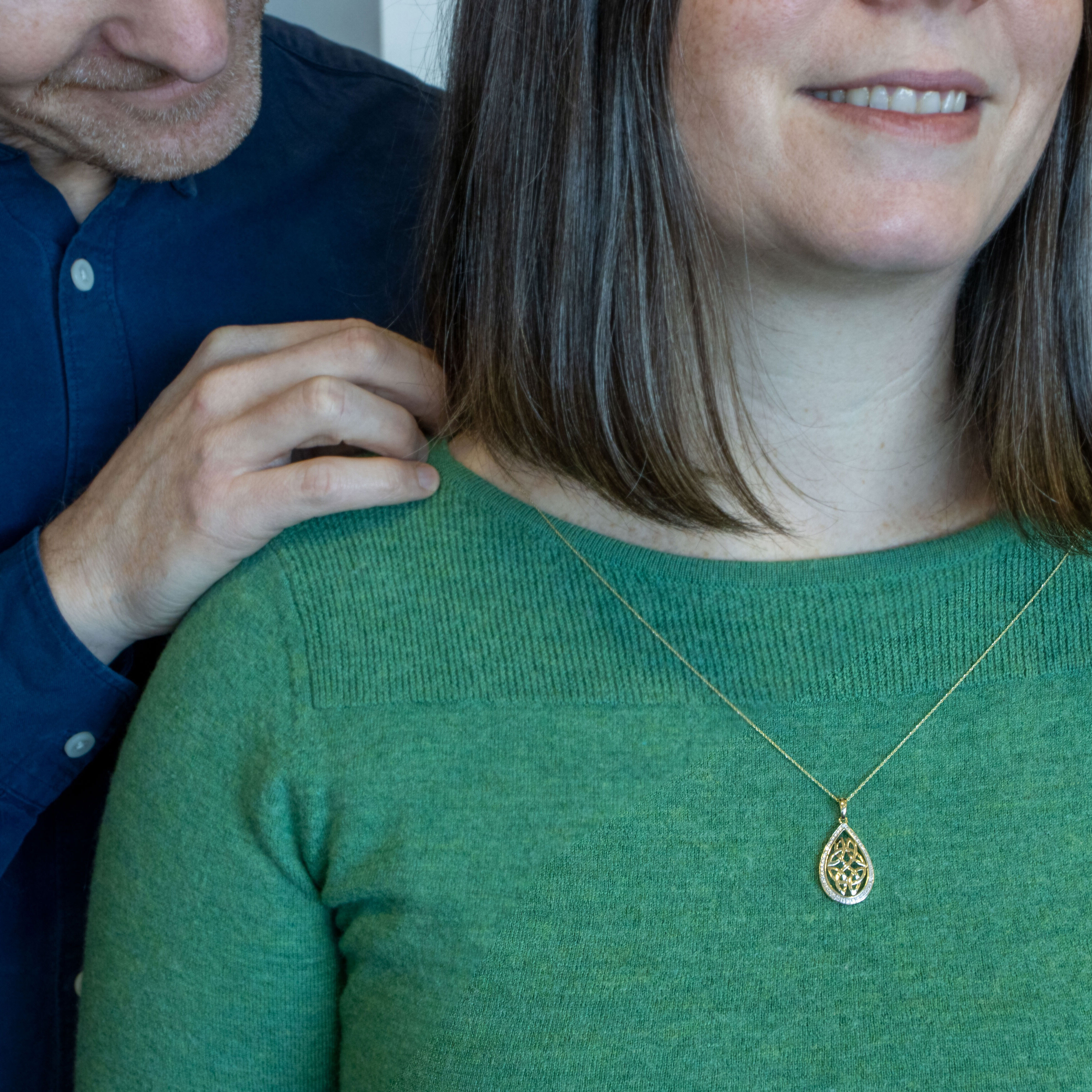 Irish 10K Yellow Gold Trinity Knot Necklace For Women - Model Photo