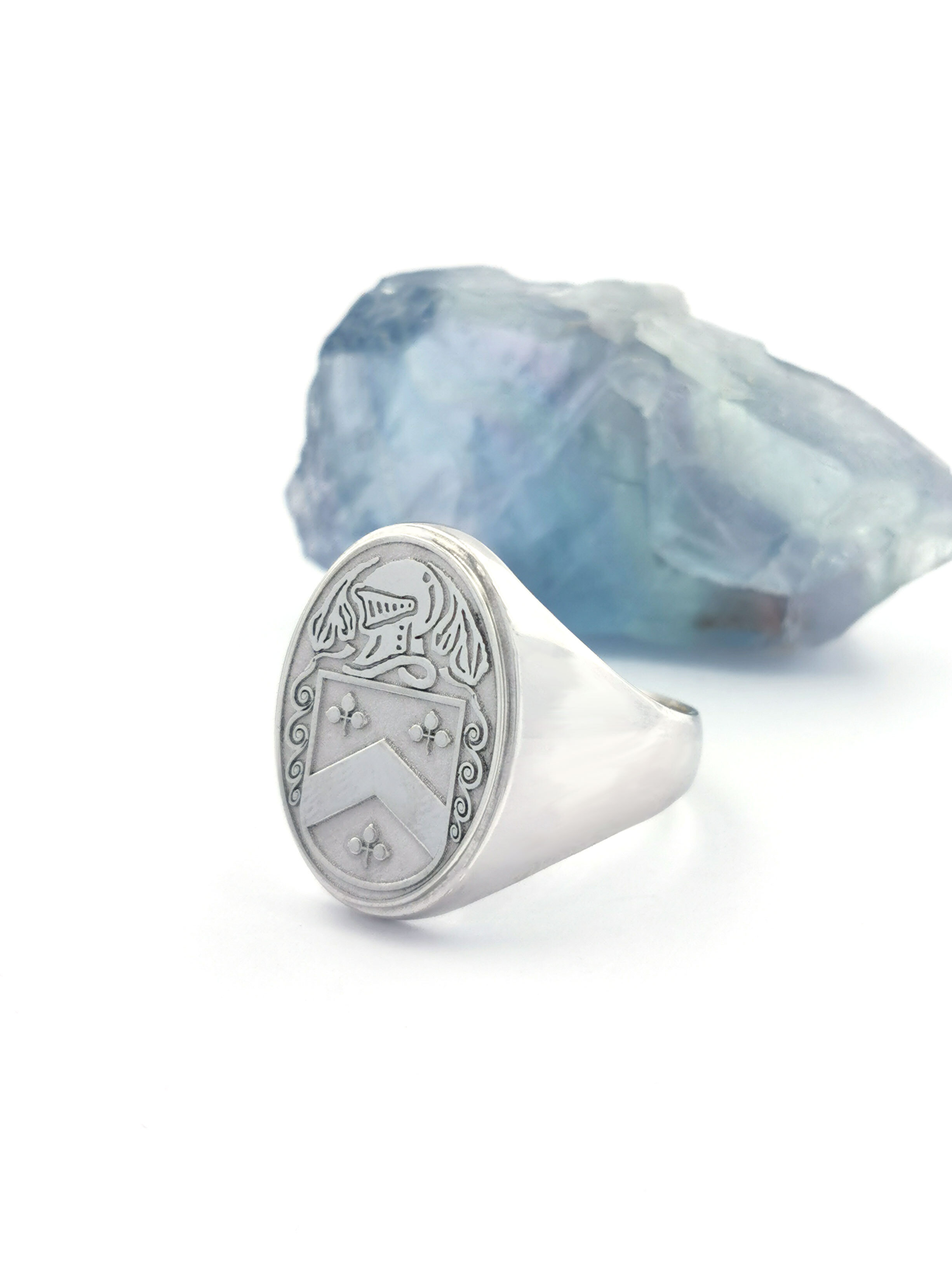 Luxurious 14K White Gold Family Crest 14.8mm Ring For Men