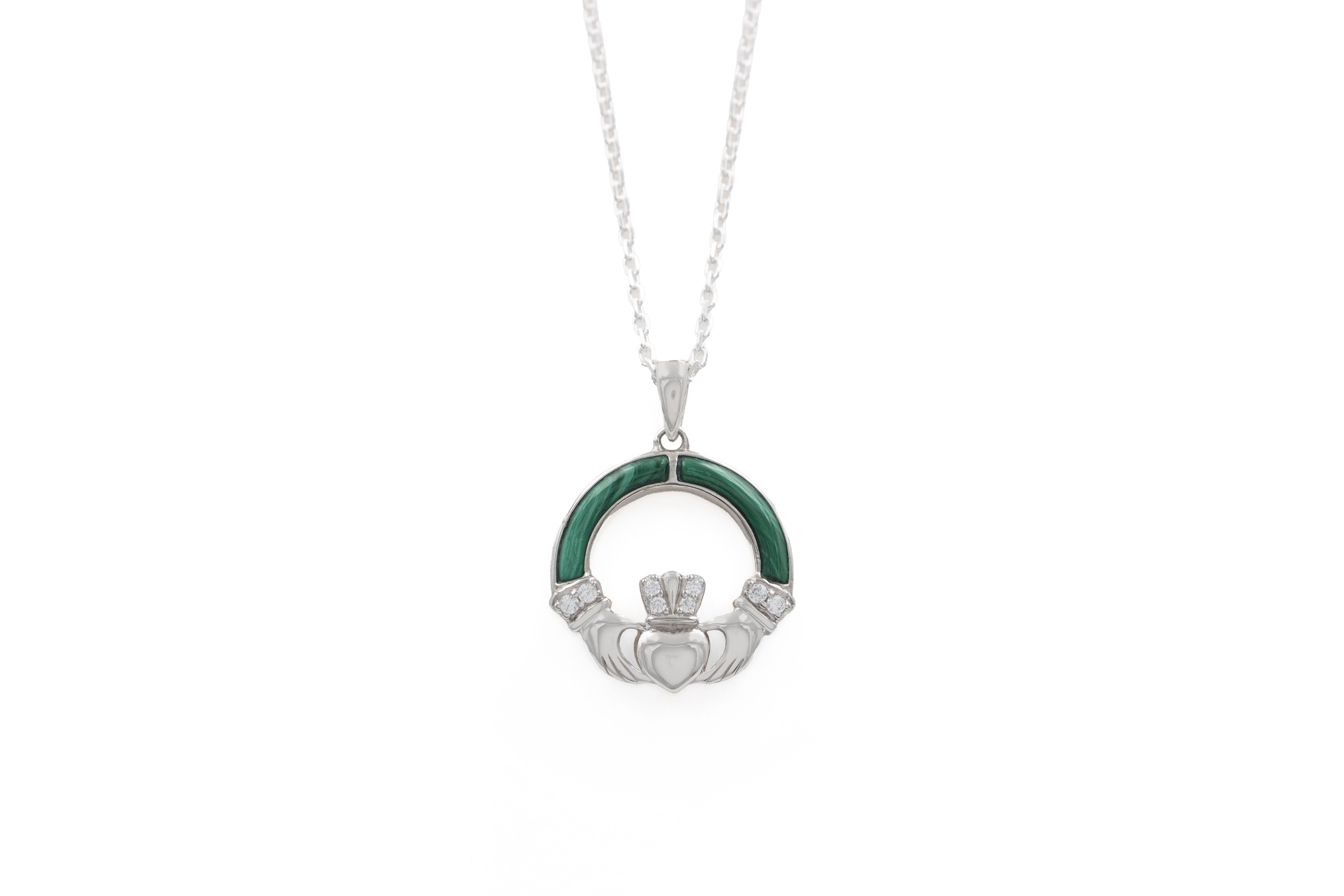 Striking Sterling Silver Claddagh Necklace For Women With a Polished Finish