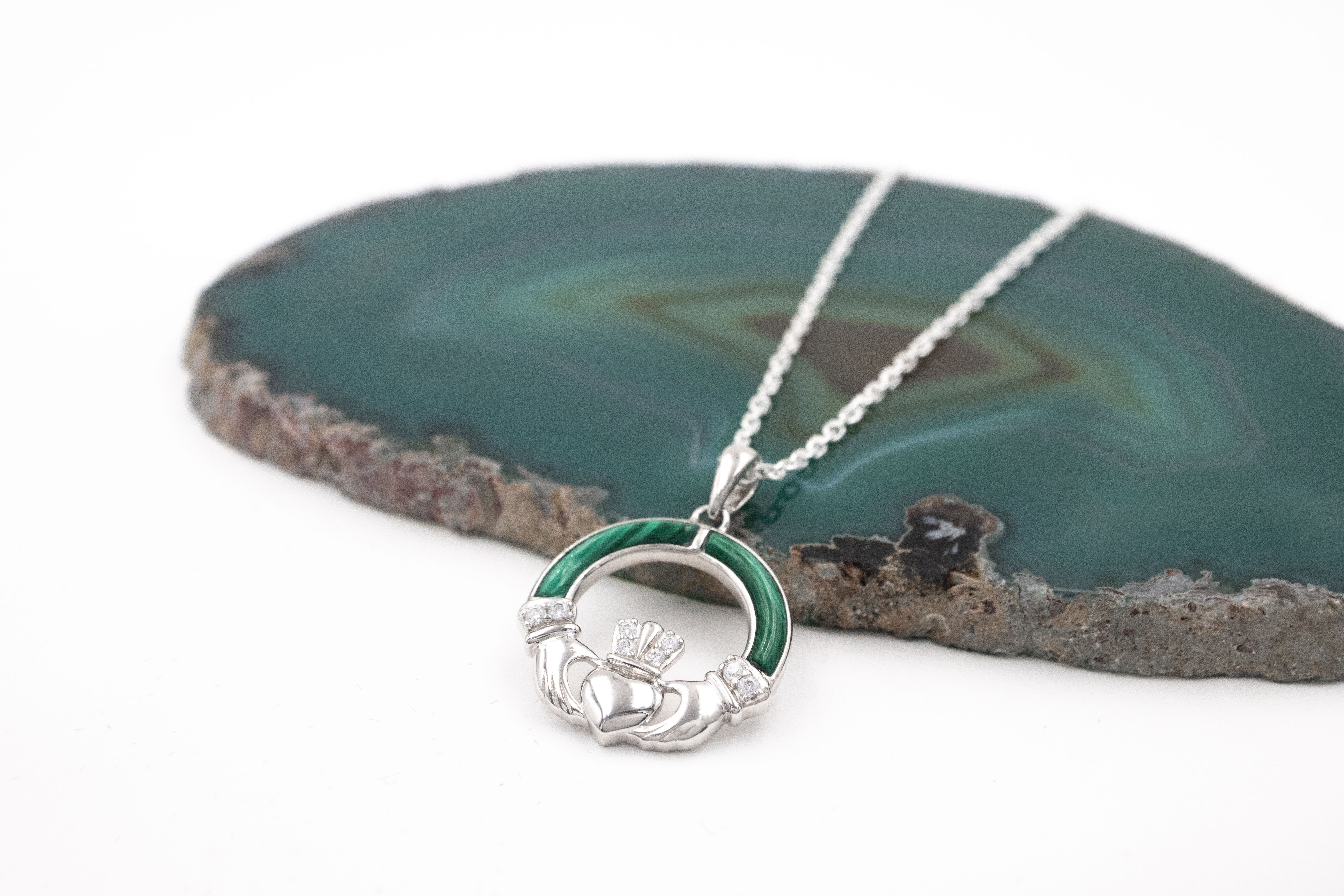 Womens Polished Claddagh Necklace in Real Sterling Silver