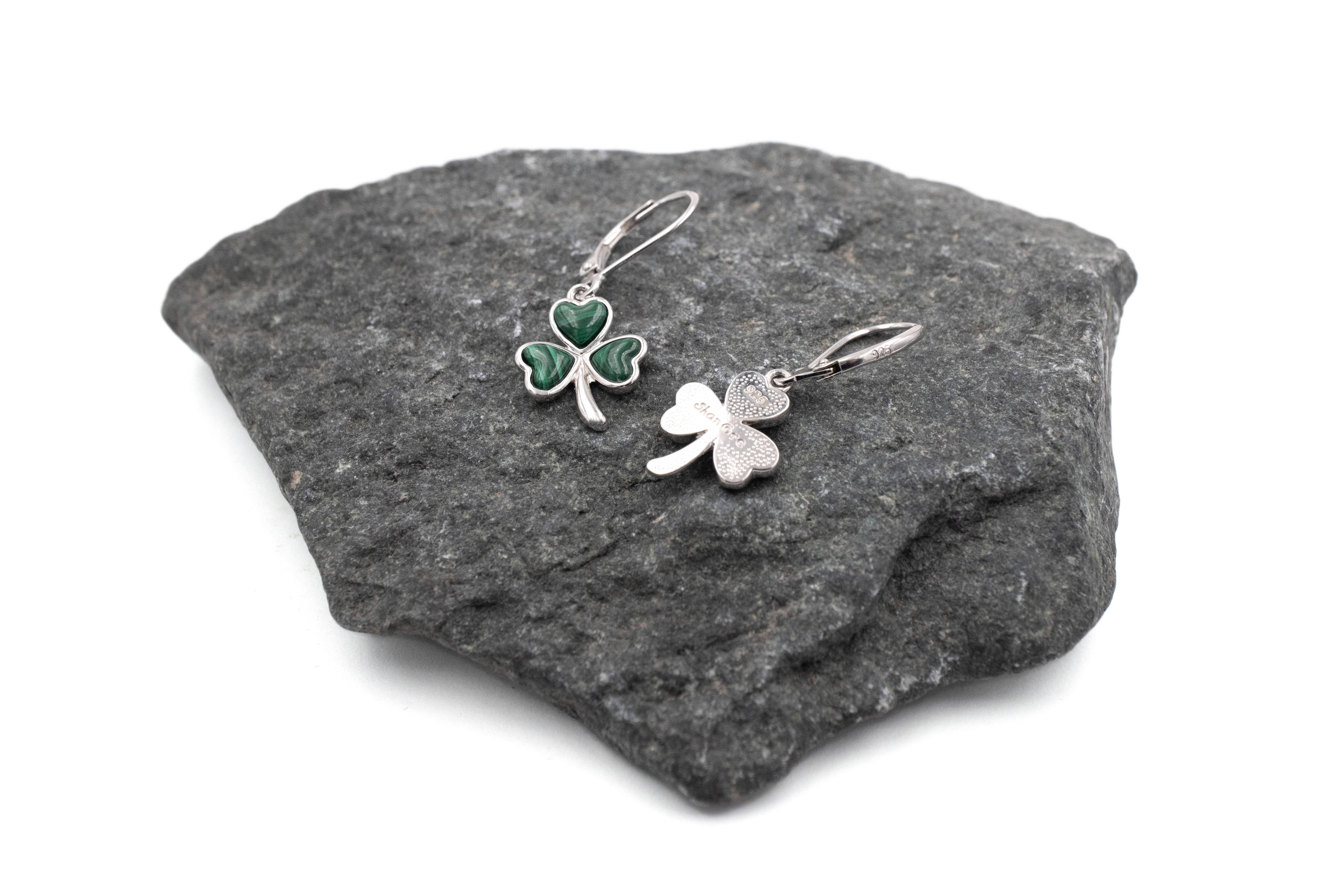 Striking Sterling Silver Shamrock Gift Set With a Polished Finish For Women. Picture Of The Back.
