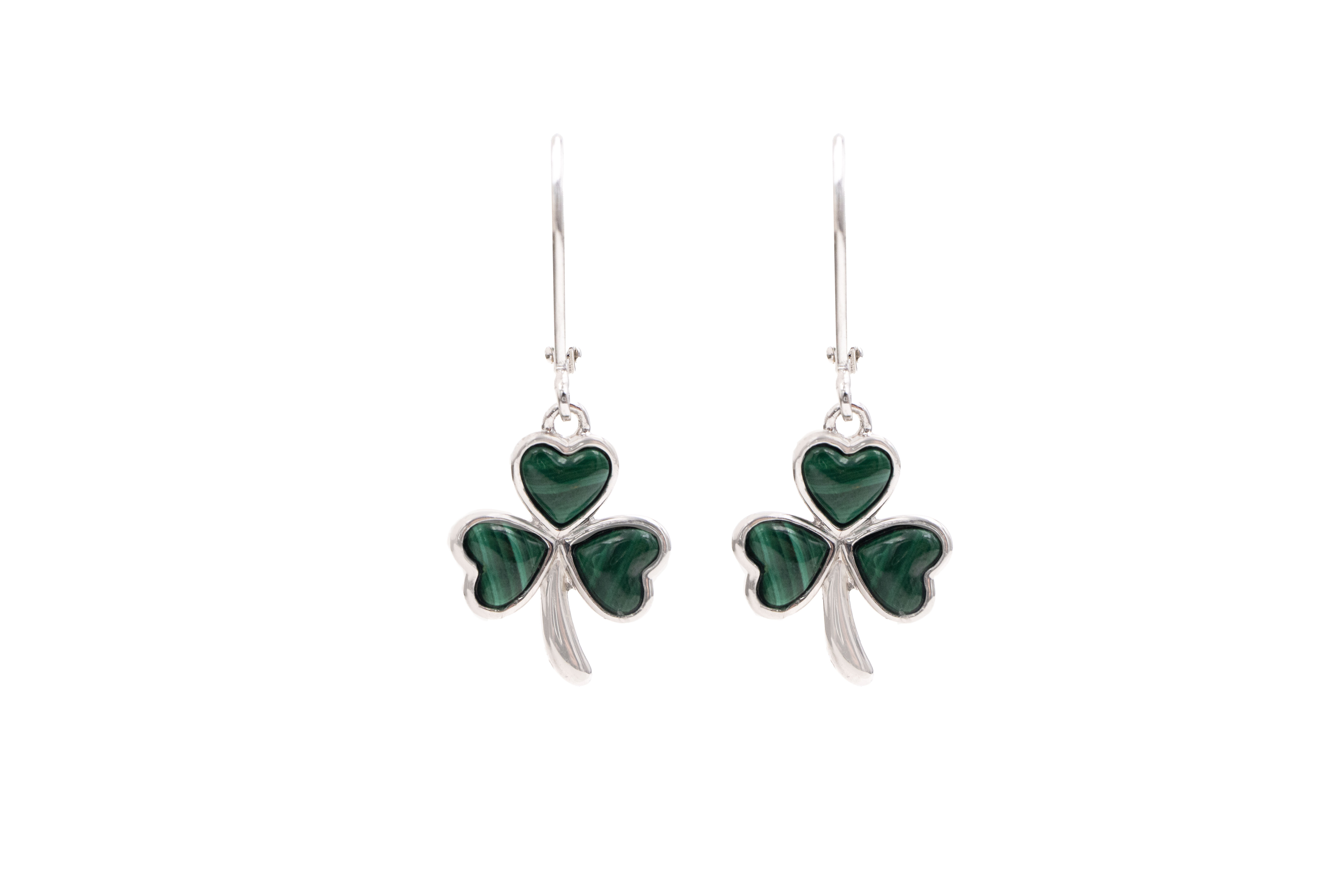 Womens Shamrock Earrings in Sterling Silver With a Polished Finish