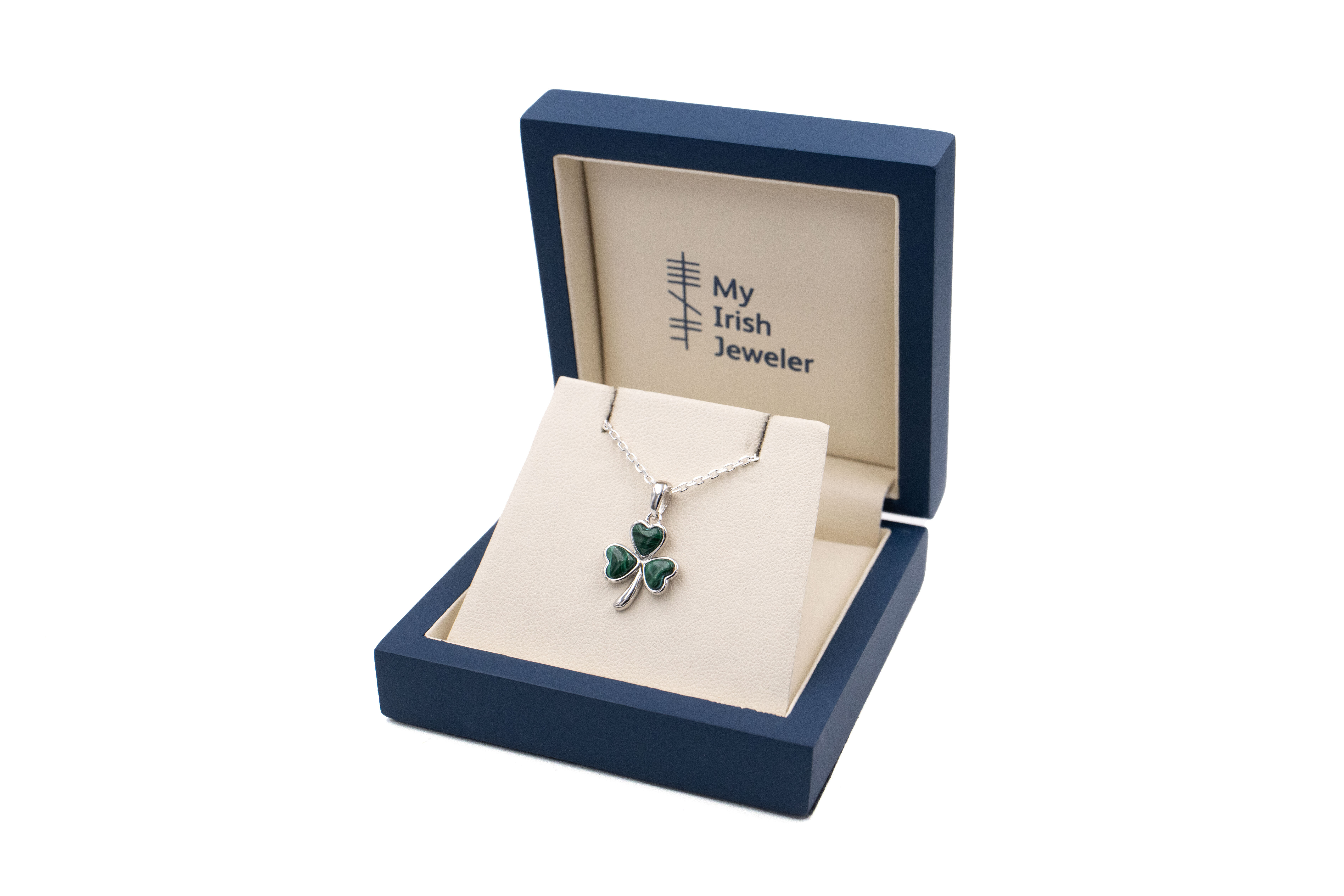 Womens Irish Polished Sterling Silver Shamrock Necklace. In Luxury Packaging.