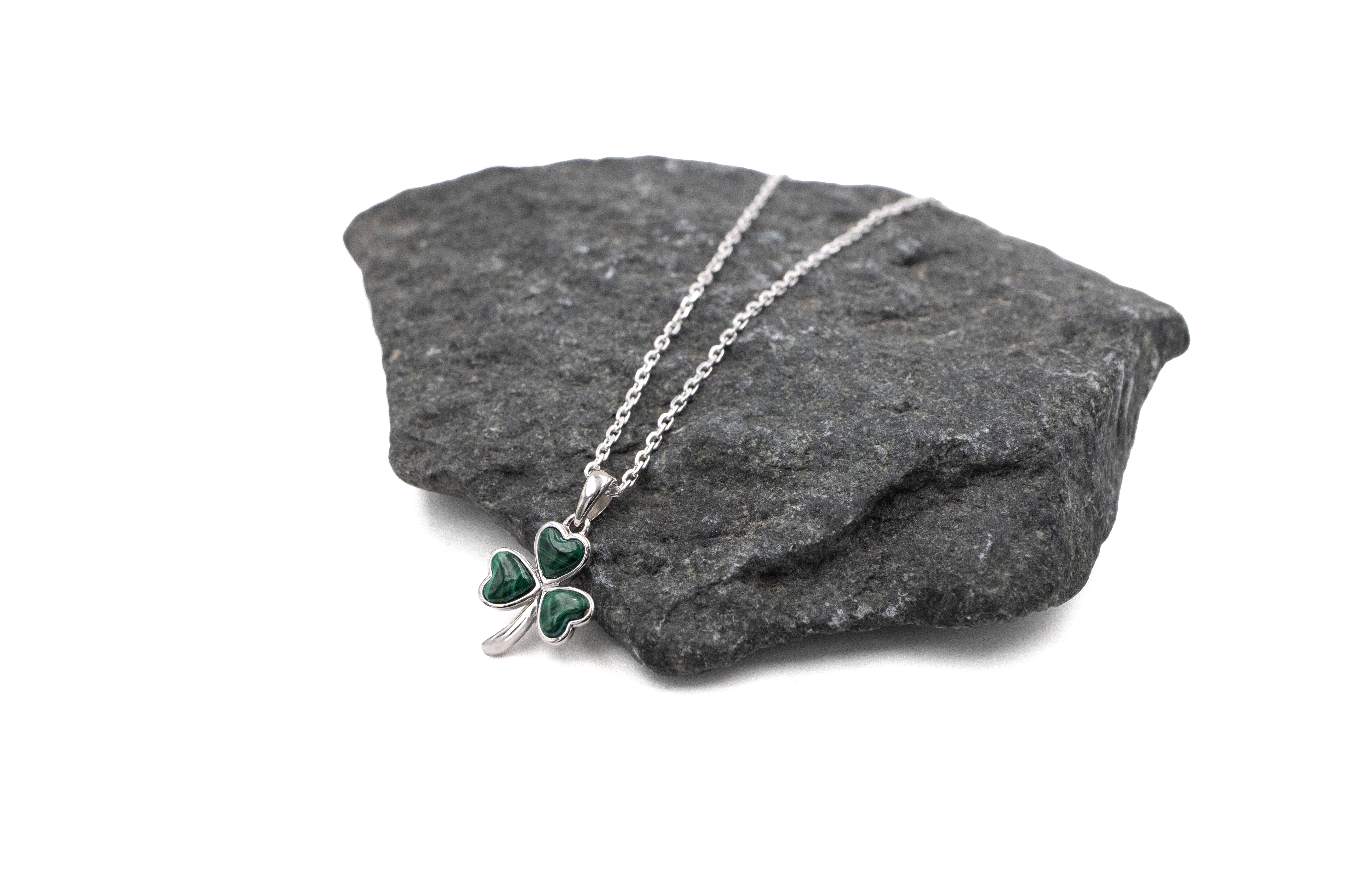 Irish Sterling Silver Shamrock Gift Set For Women With a Polished Finish. Pictured Flat.