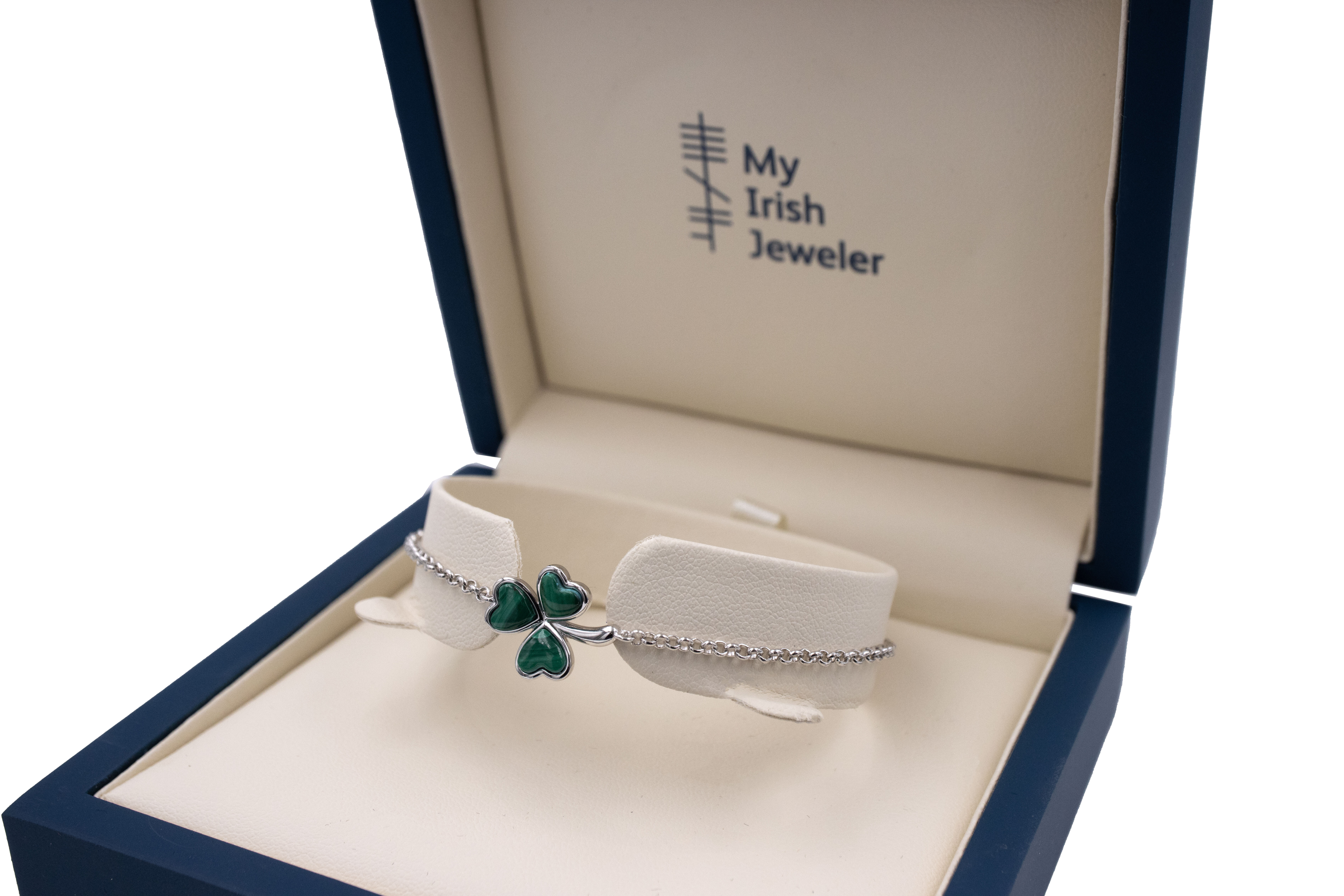 Womens Polished Sterling Silver Shamrock Bracelet. In Luxury Packaging.