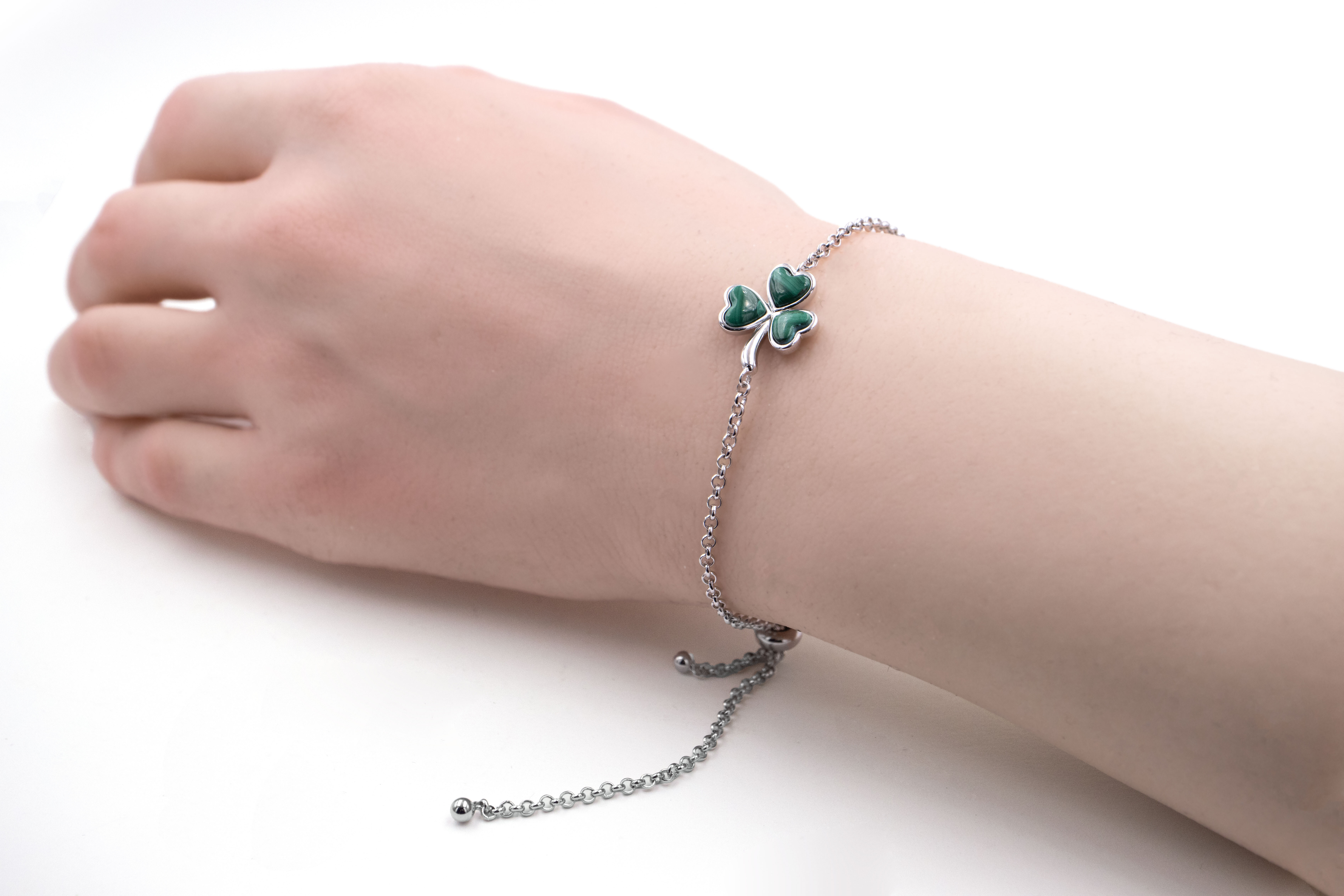 Striking Sterling Silver Shamrock Gift Set With a Polished Finish For Women - Model Photo