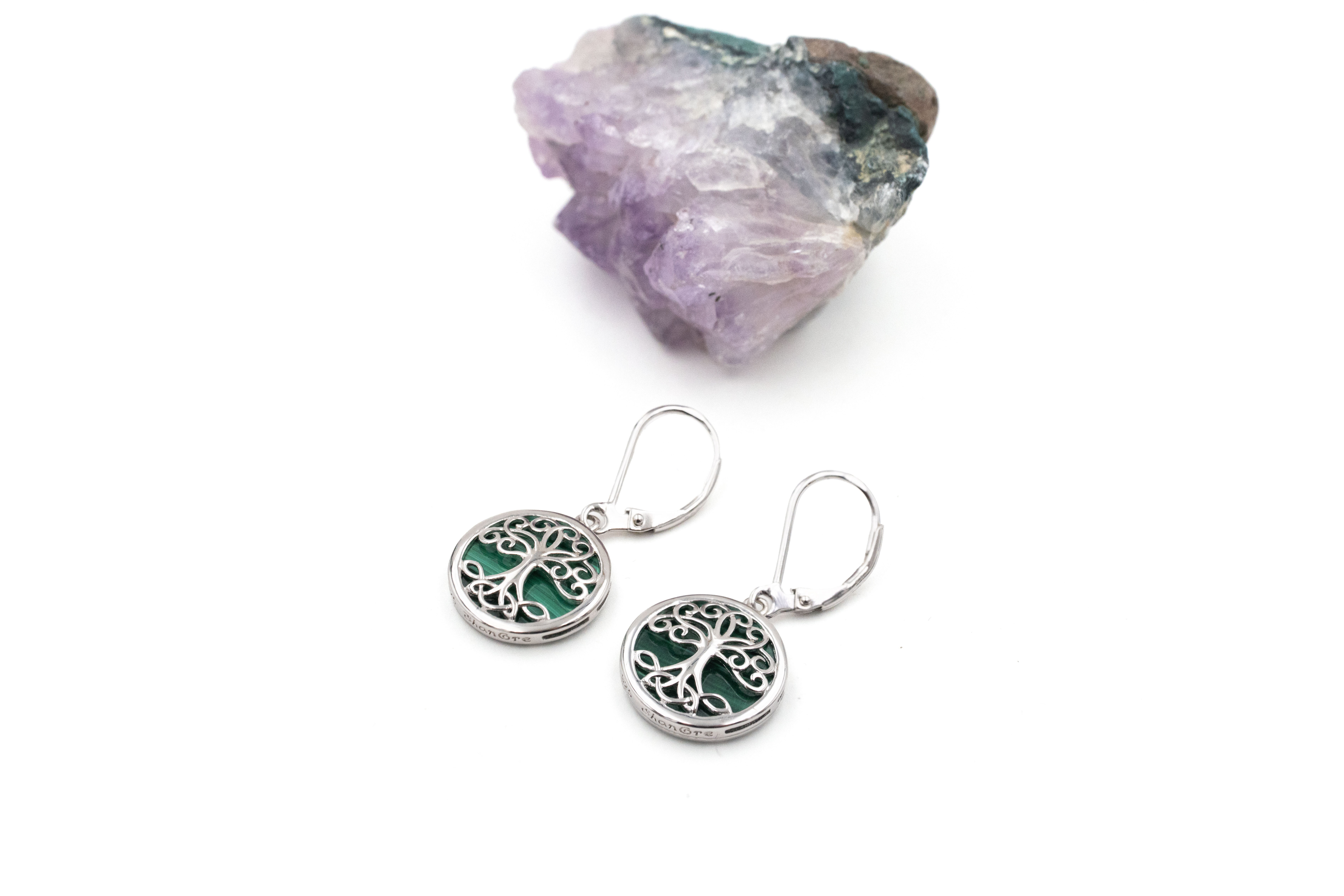 Womens Tree of Life Earrings in Real Sterling Silver. Pictured Flat.