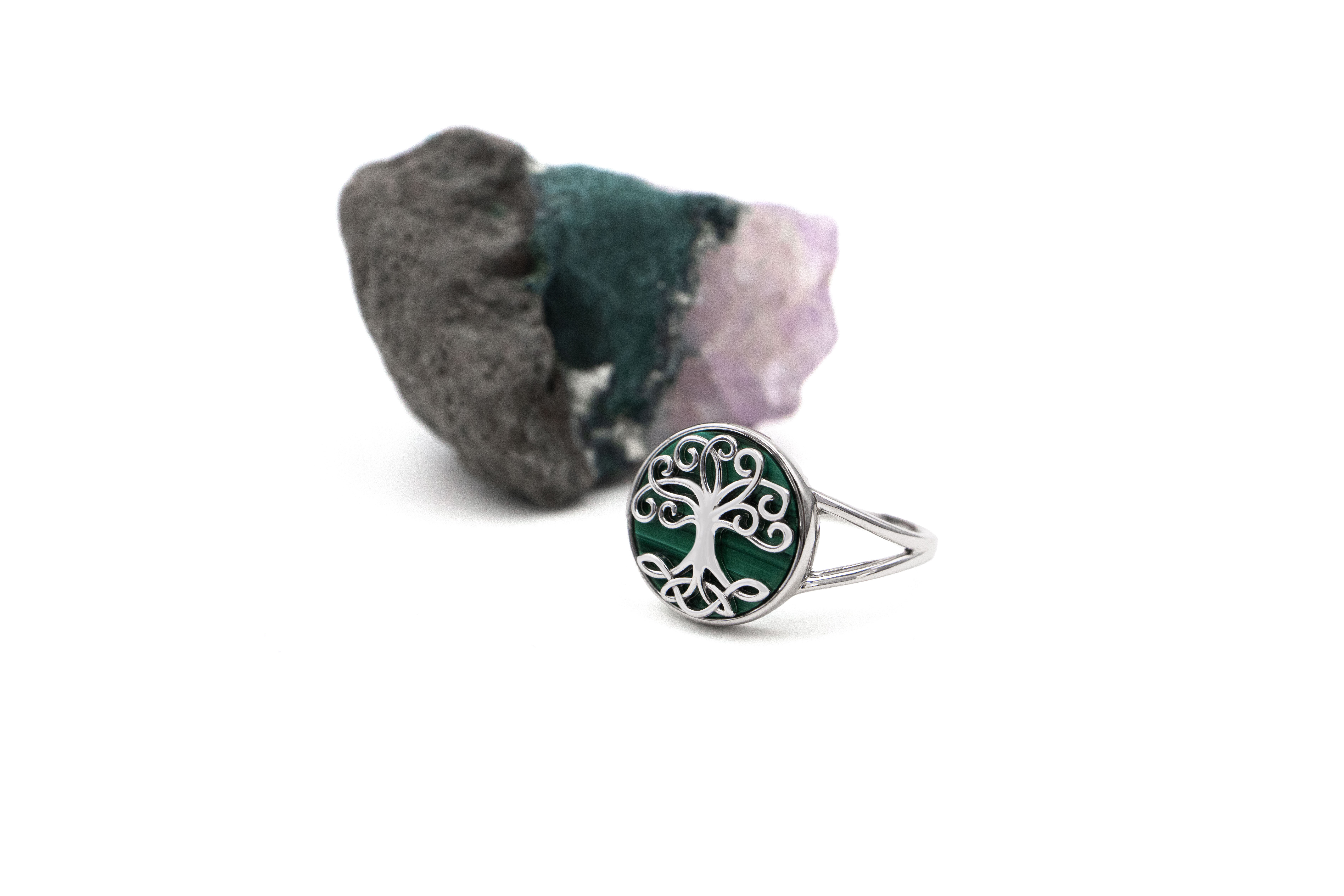 Irish Sterling Silver Tree of Life Ring For Women With a Polished Finish. Side View.