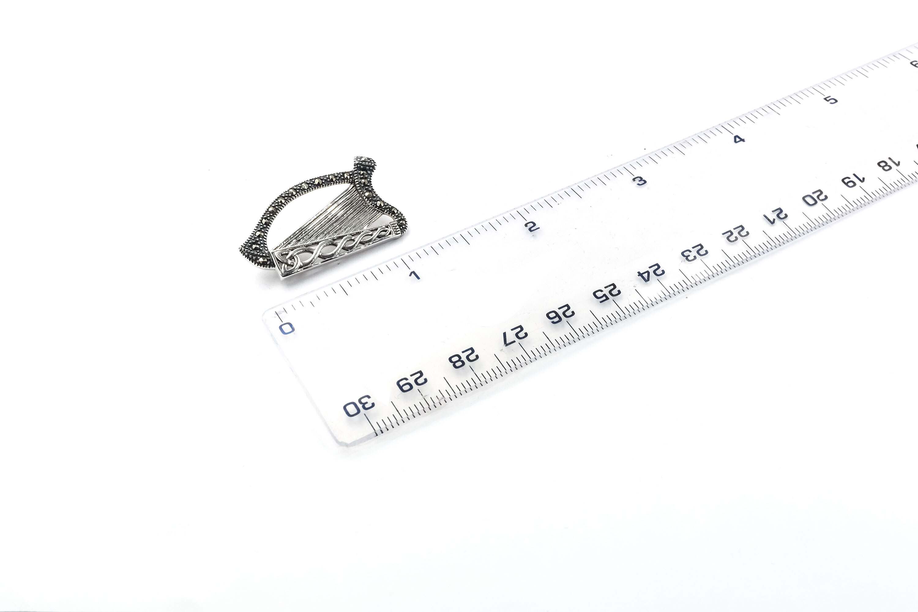 Genuine Sterling Silver Irish Harp Brooch For Women