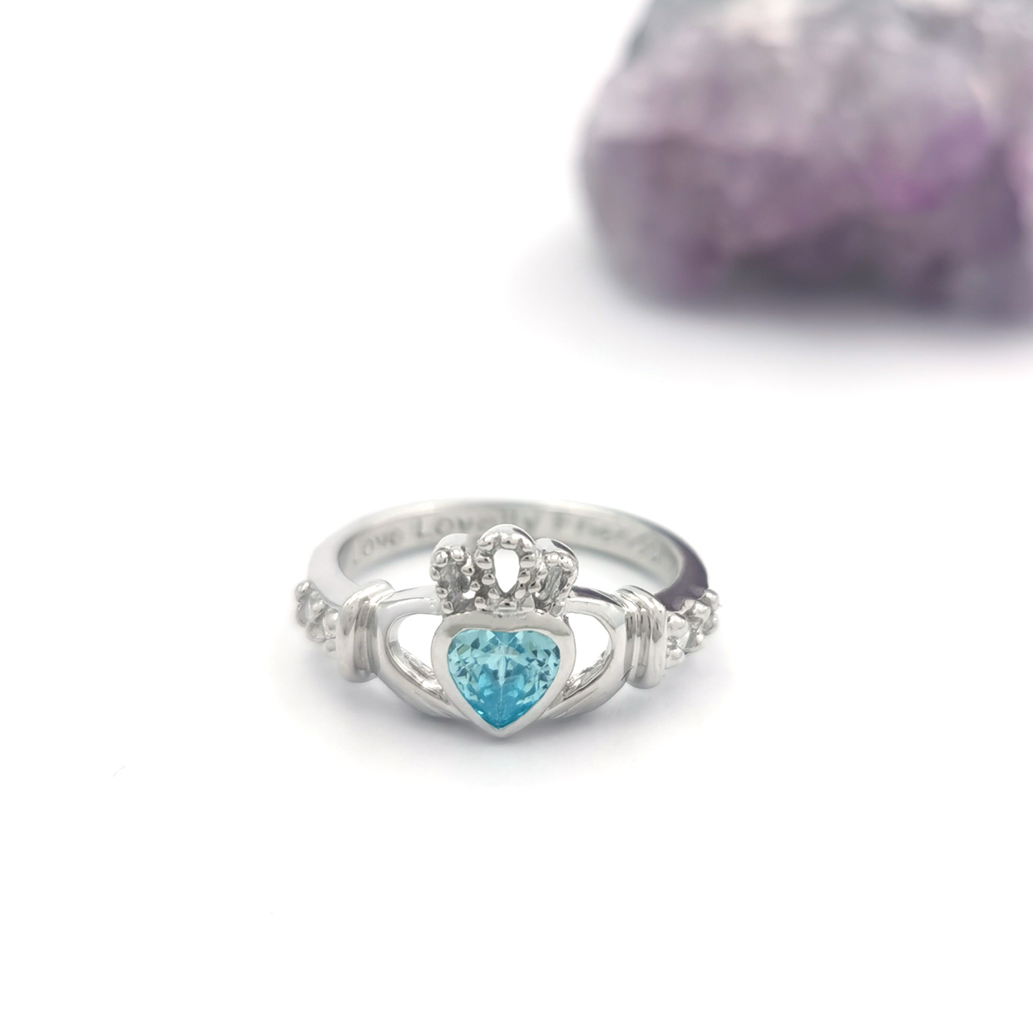 Womens March Birthstone Ring in Sterling Silver