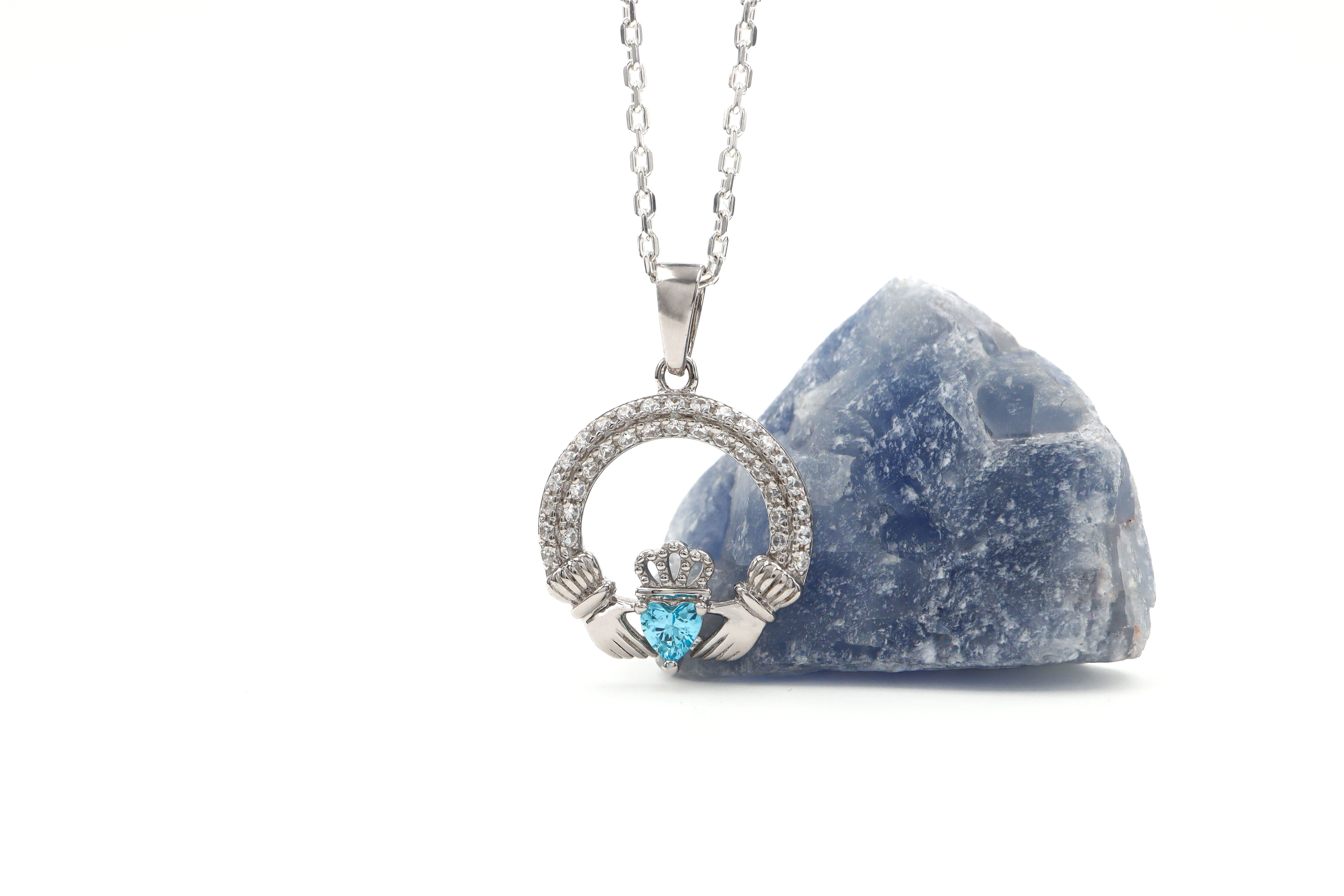 Authentic Sterling Silver March Birthstone Gift Set With a Polished Finish For Women