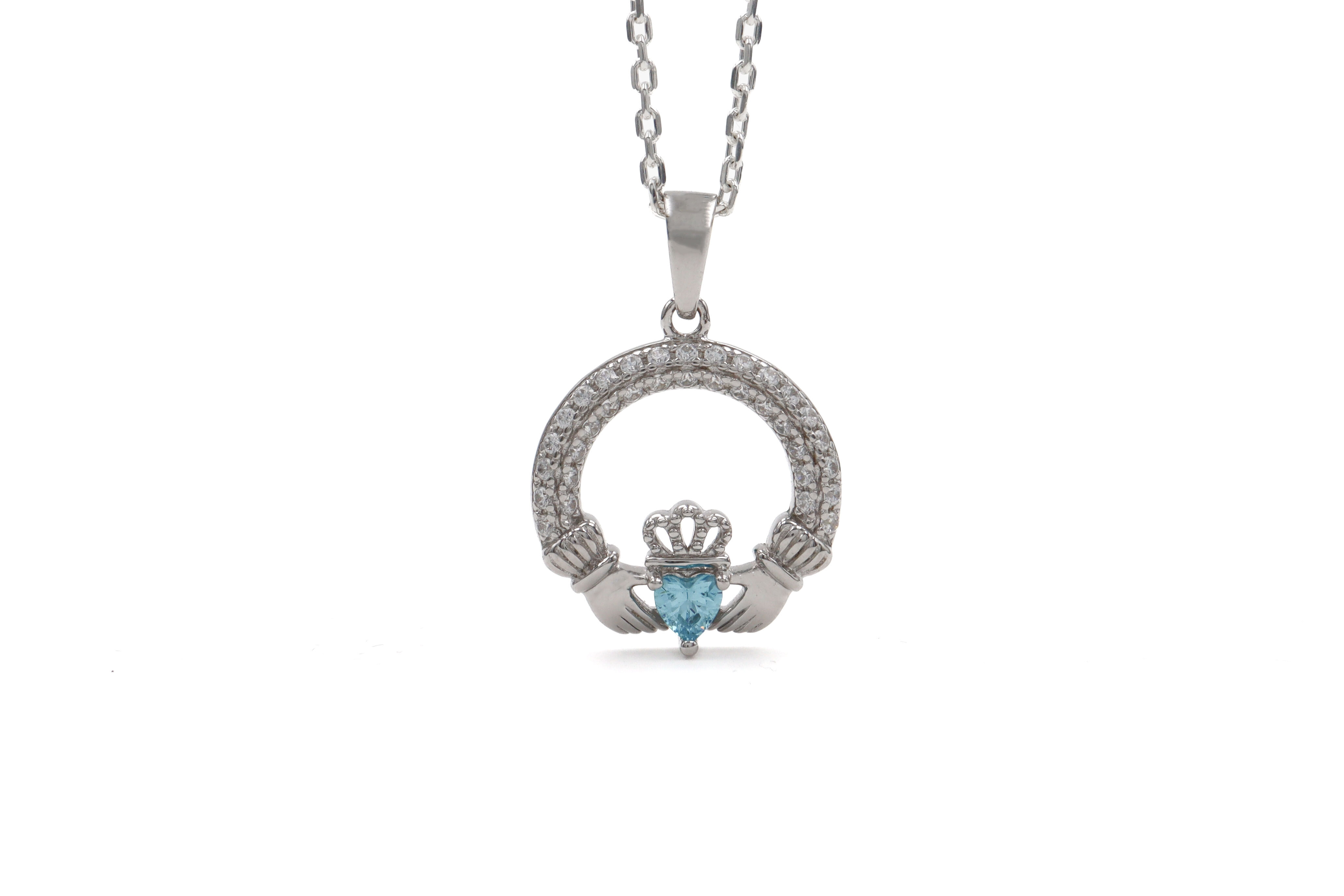 Irish Sterling Silver March Birthstone Necklace For Women