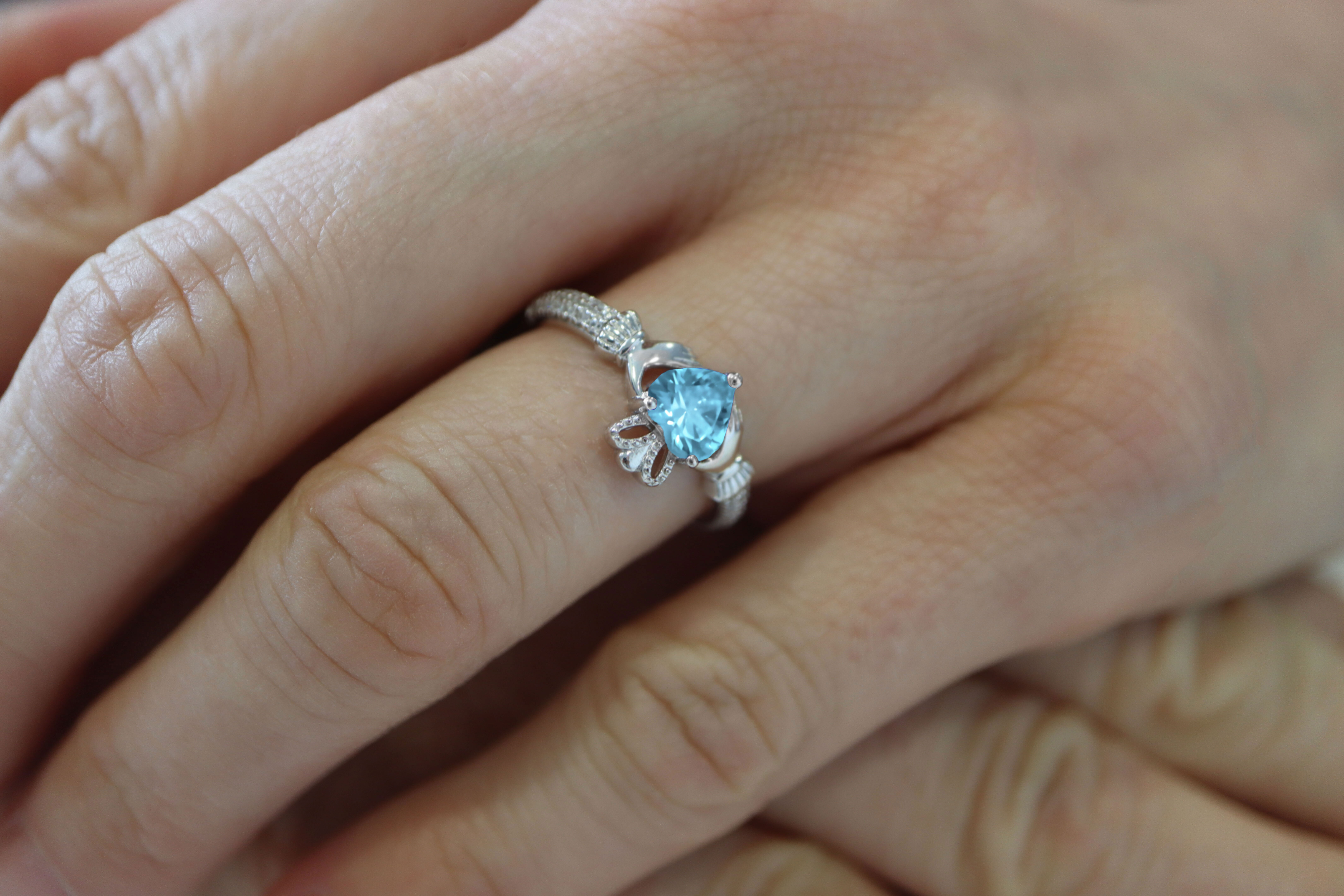 Attractive Sterling Silver March Birthstone Ring For Women - Model Photo
