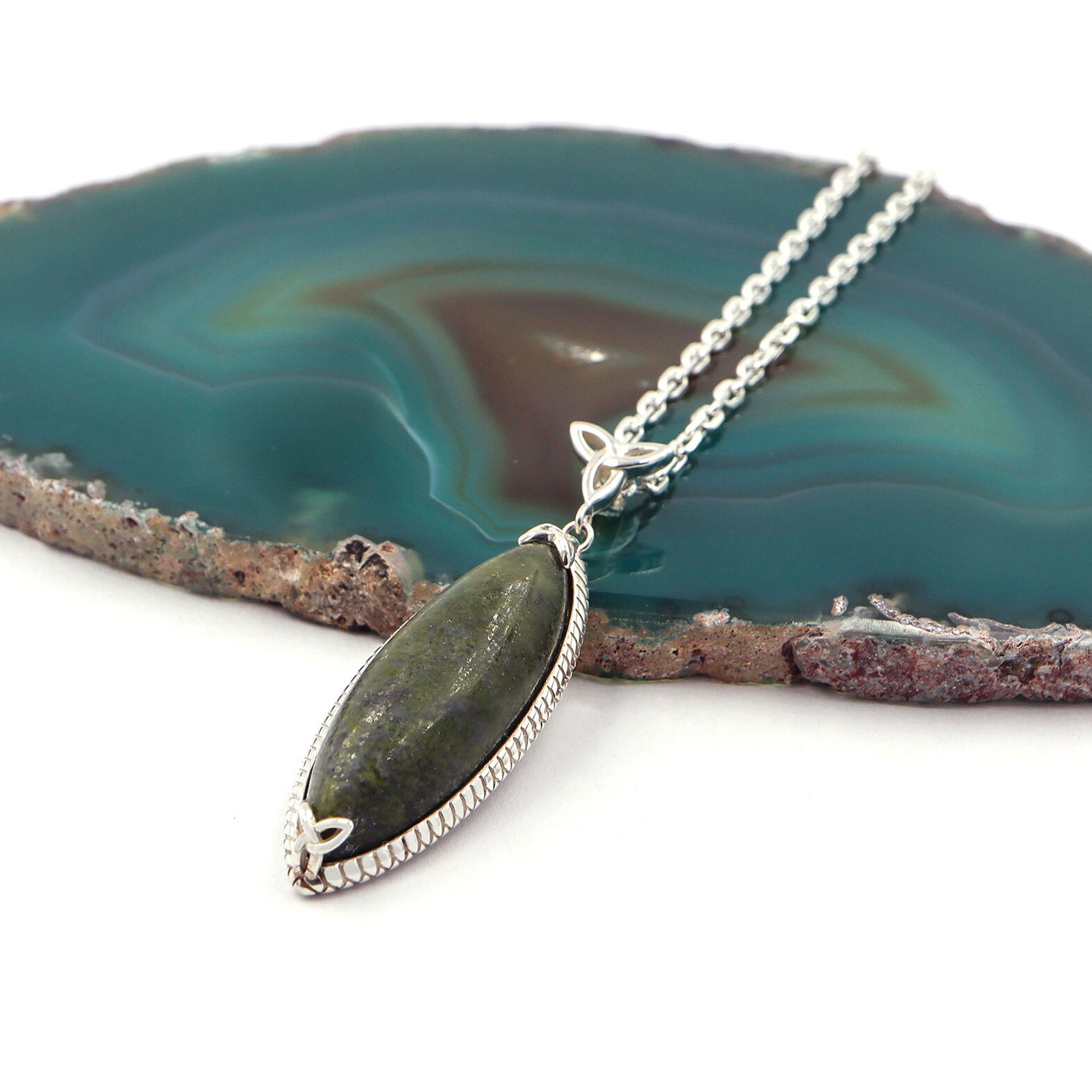 Marquise Connemara Marble Trinity knot Necklace