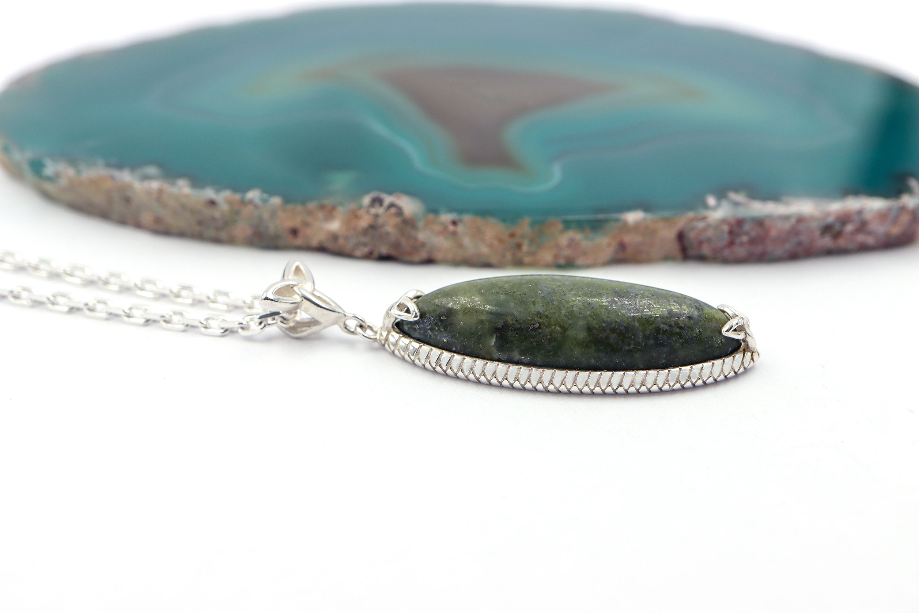 Womens Real Sterling Silver Connemara Marble & Trinity Knot Gift Set