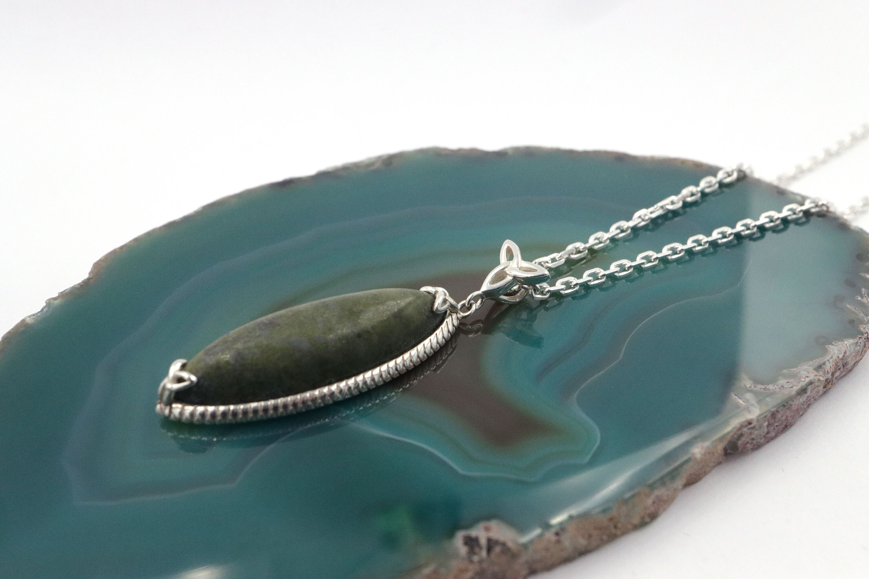 Womens Sterling Silver Connemara Marble & Trinity Knot Gift Set