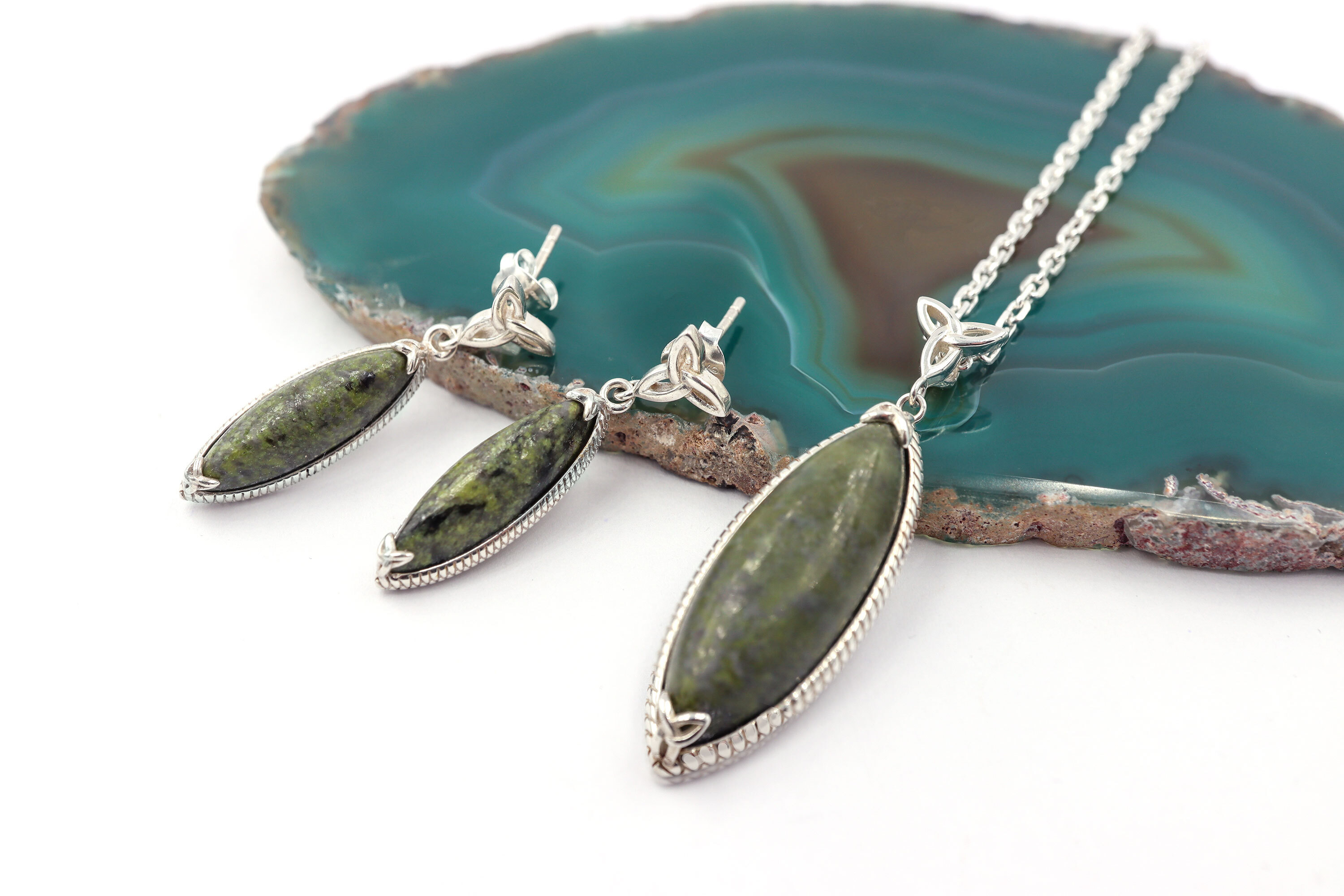 Womens Connemara Marble Earrings in Real Sterling Silver