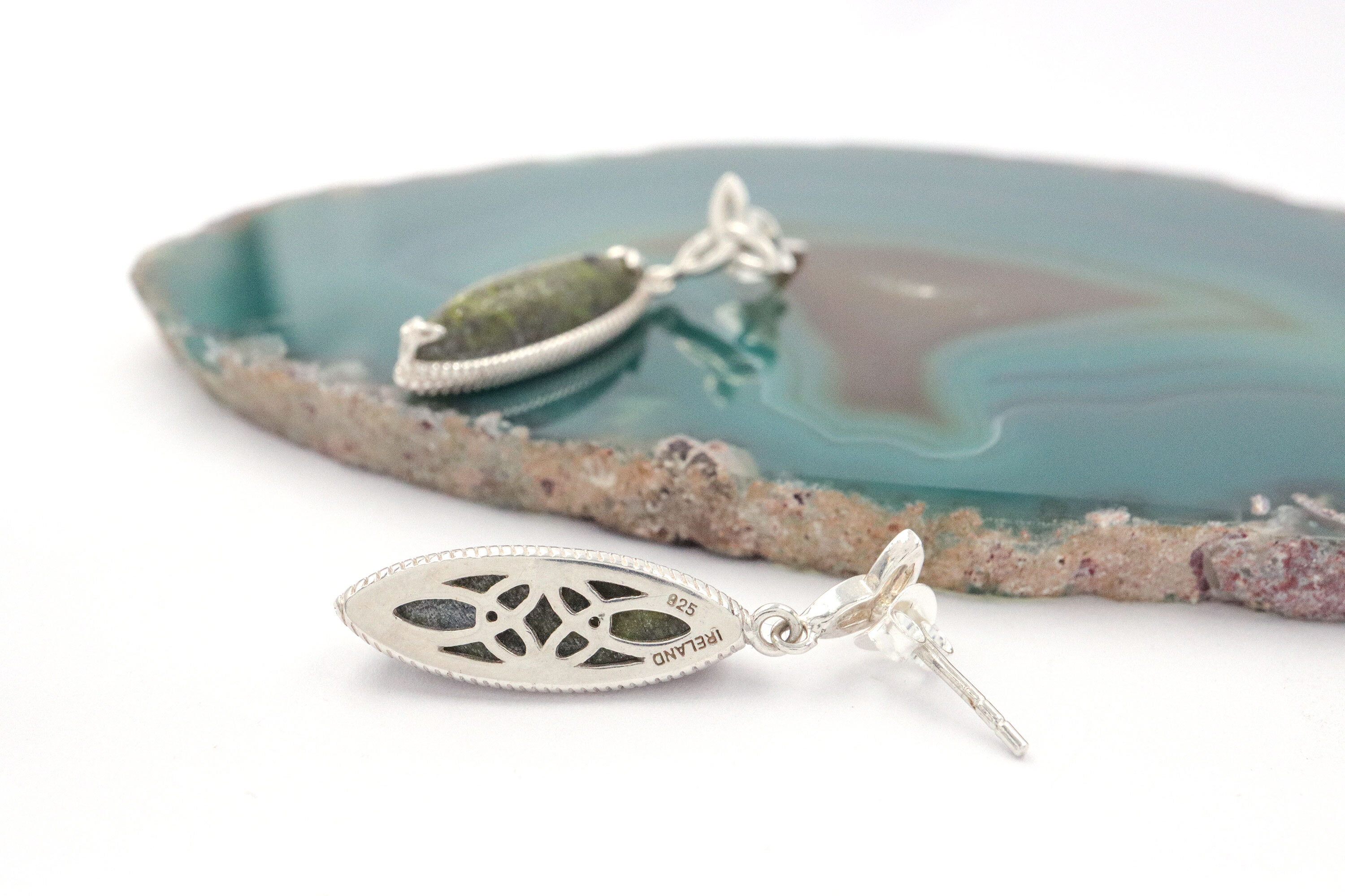 Genuine Sterling Silver Connemara Marble & Trinity Knot Gift Set For Women