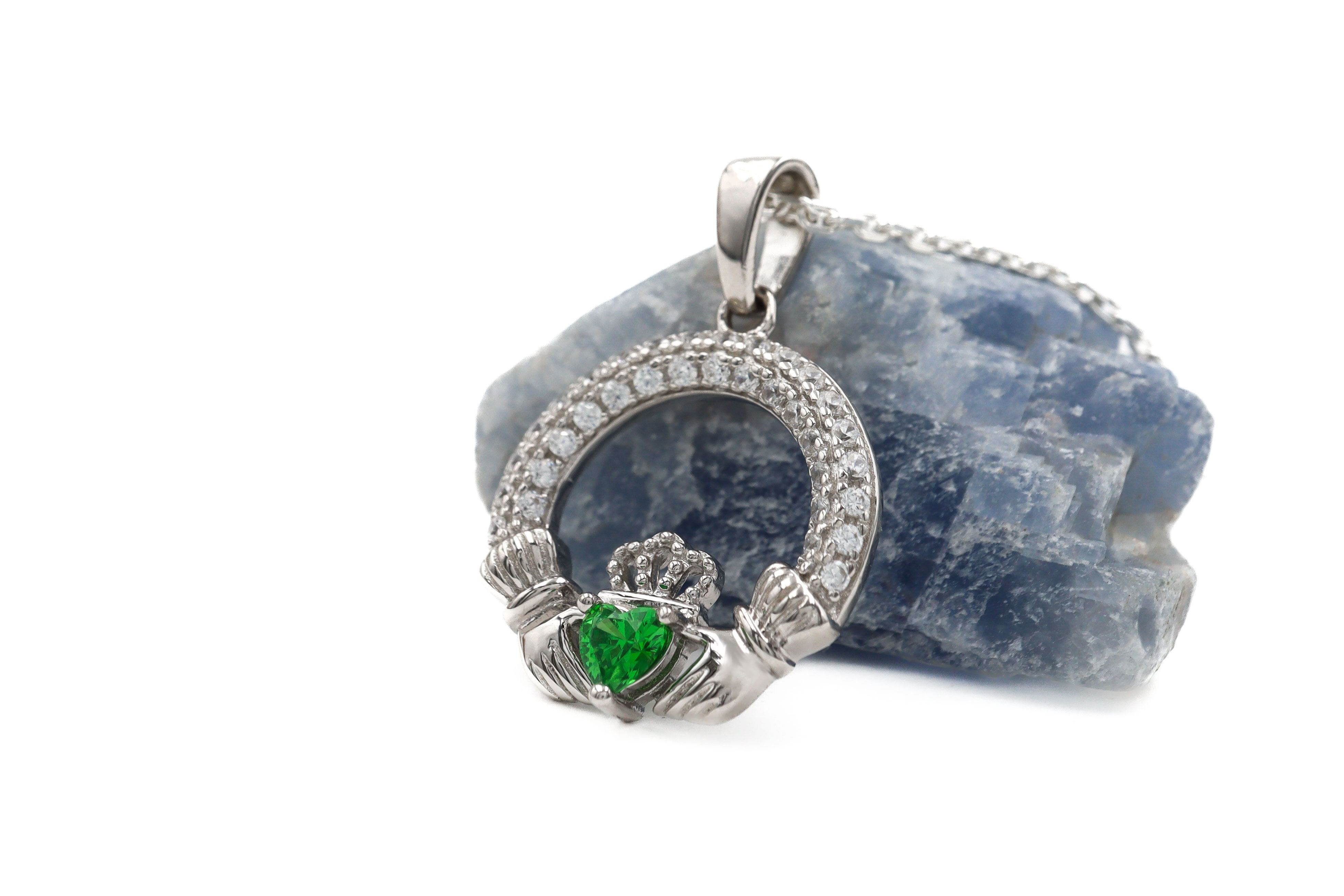 Personalized Sterling Silver May Birthstone Necklace For Women. Side View.