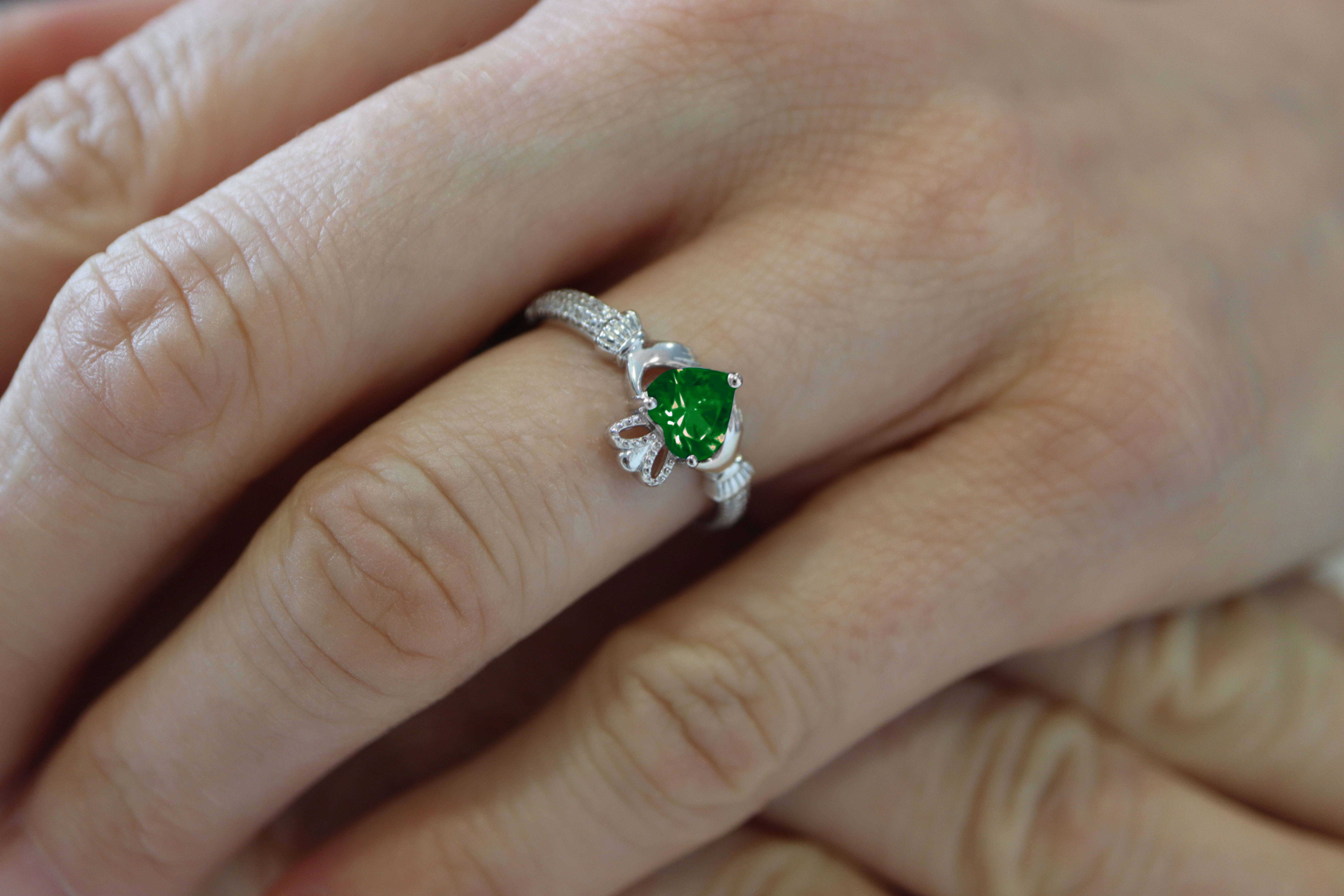 Attractive Sterling Silver May Birthstone 2.0mm Ring For Women - Model Photo
